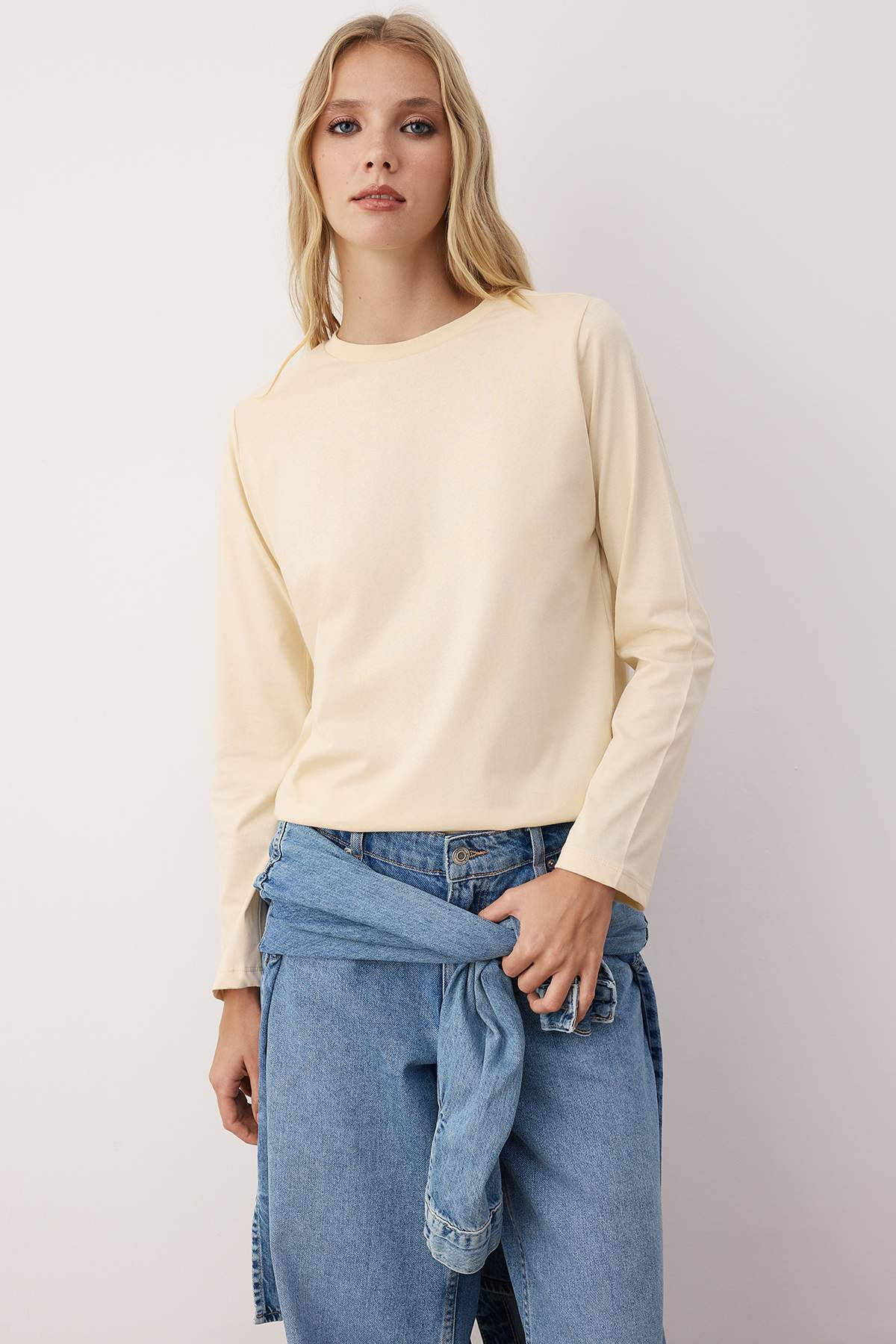 Trendyolmilla  Açık Pembe-Taş 2'li Paket Bisiklet Yaka Regular/Normal Kesim Örme T-Shirt TWOAW25TS00001 - Görsel 5