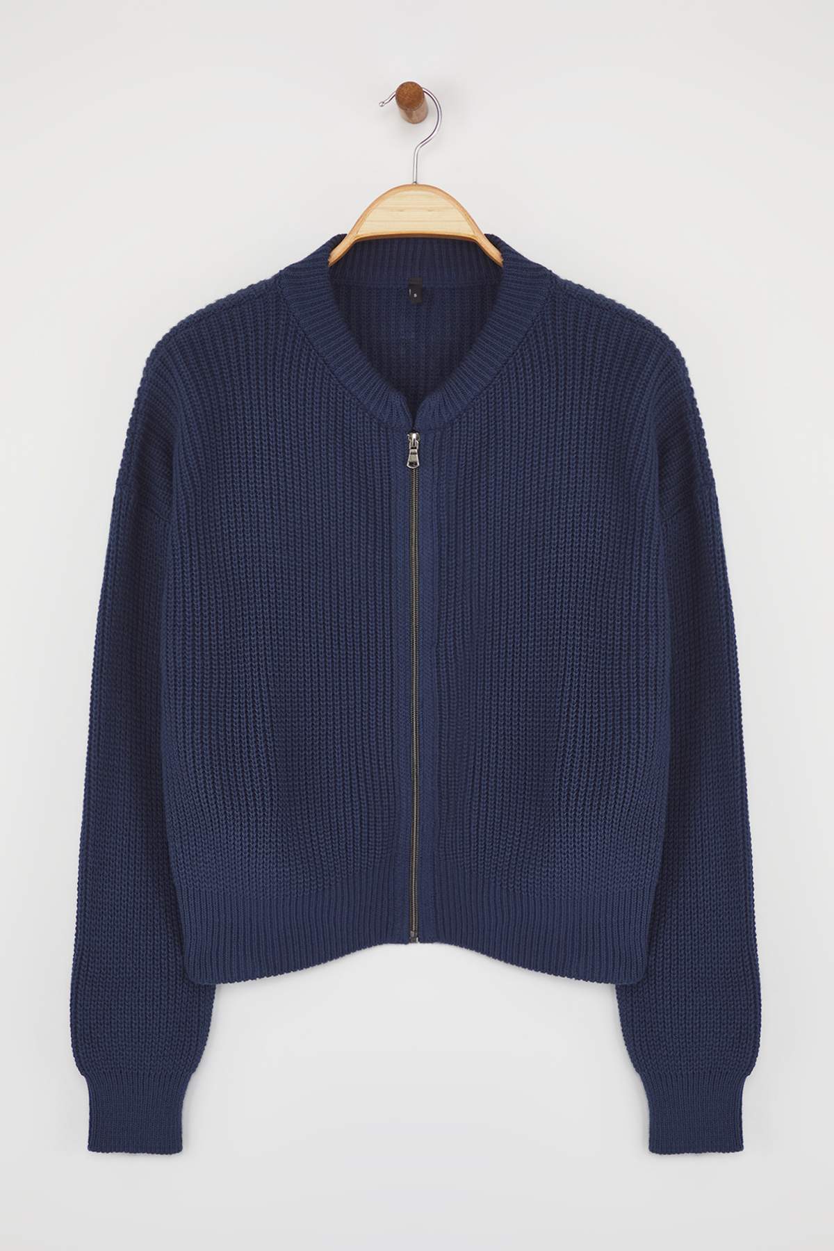 Trendyolmilla  Indigo Geniş Kalıp Bomber Yaka Fermuarlı Triko Hırka TWOAW24HI00153 - Görsel 6