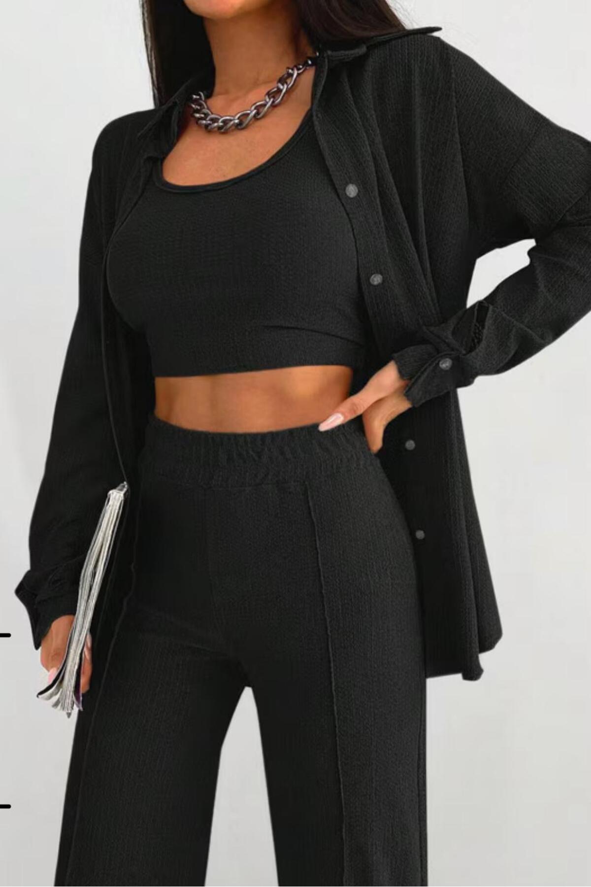 HeviStor-Set Three-Piece Combination Shirt Crop Pants Wrap-Around//Stylish Combination 4