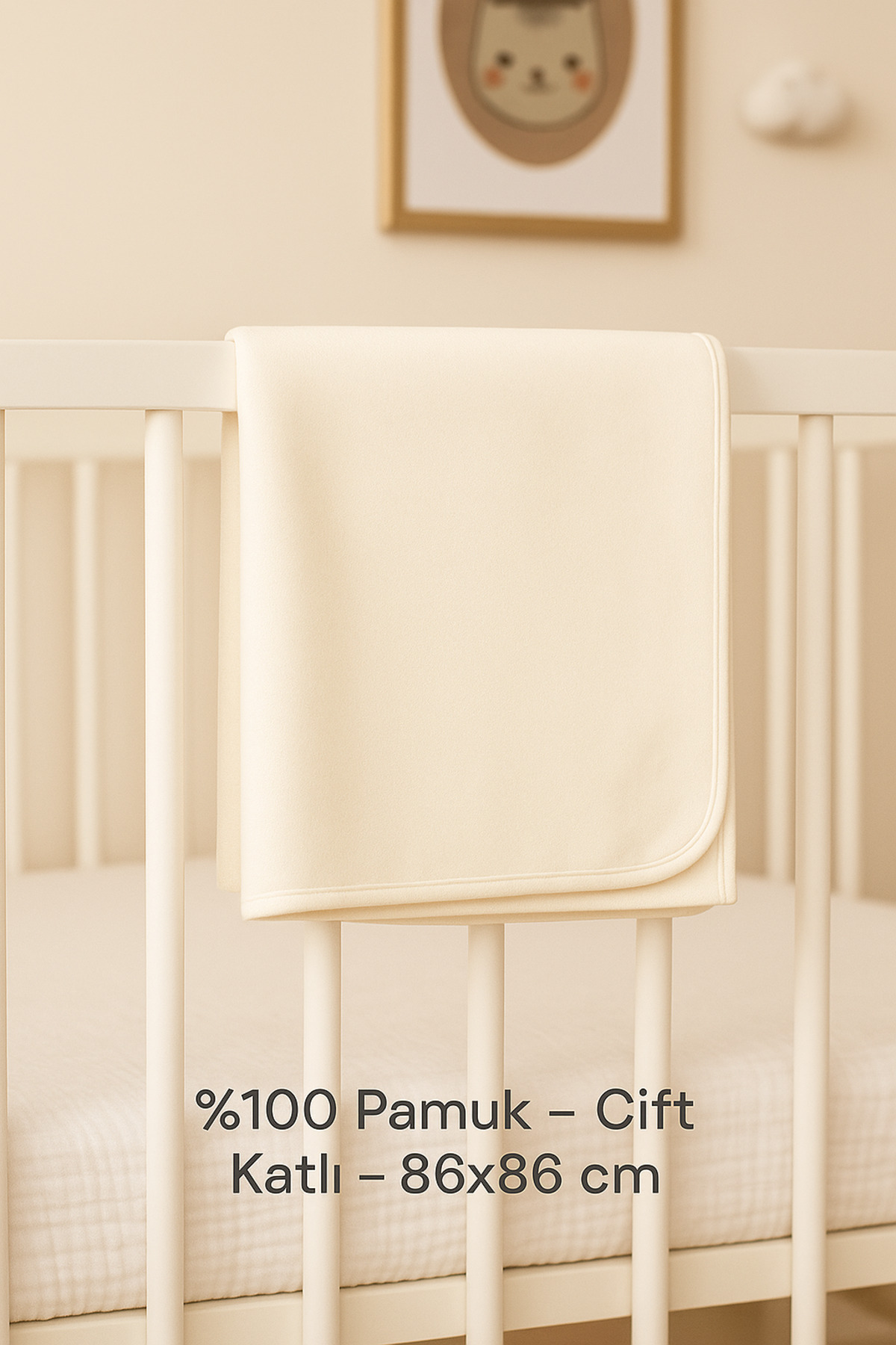 Babush Ekru Penye Bebek Battaniyesi – Çift Katlı %100 Pamuk, 86×86 cm