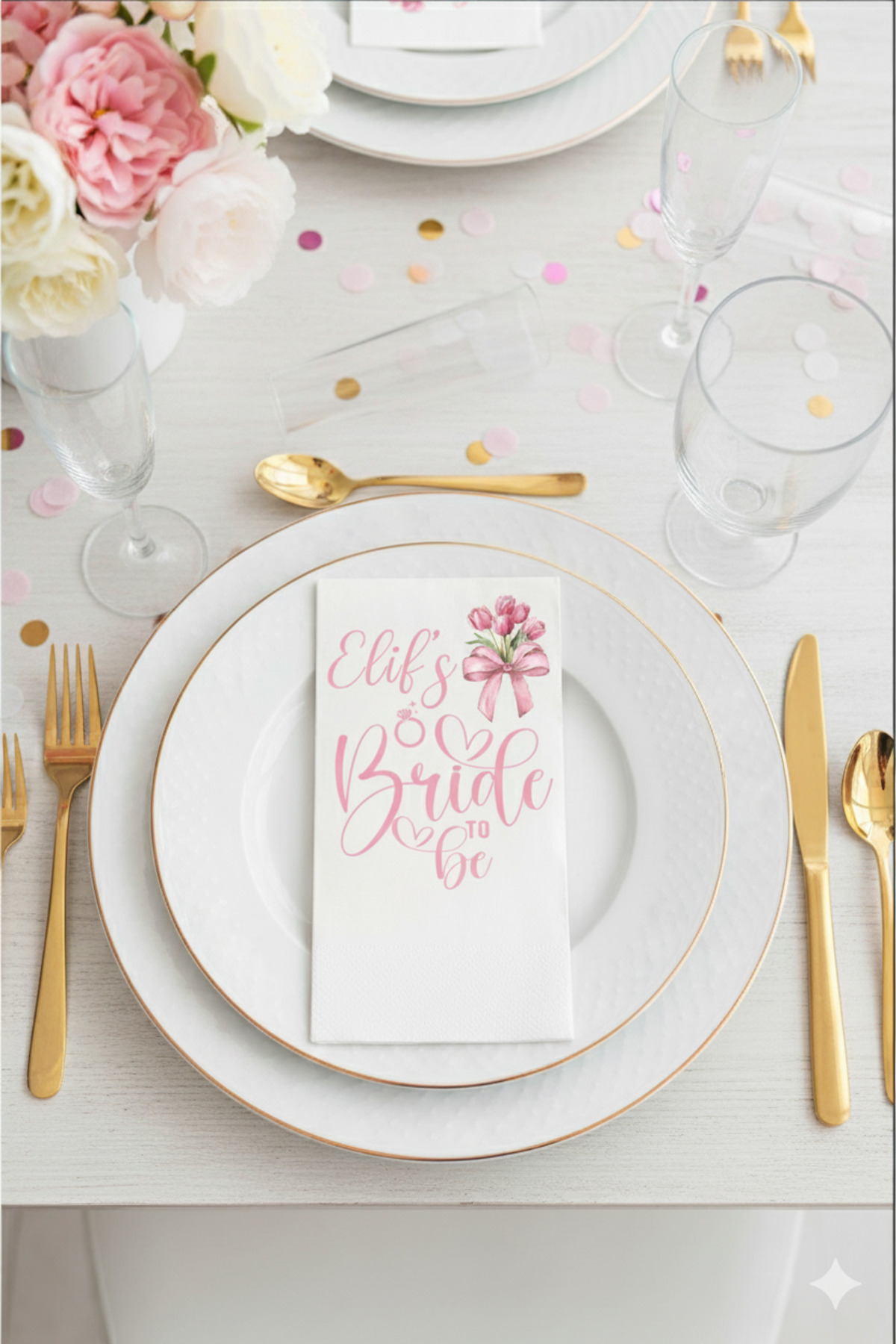 Bride To Be Pembe İsme Özel Baskılı 15’li Peçete — 33 x 33 cm