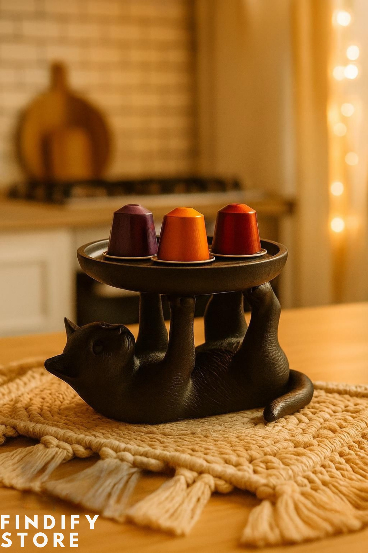 Findify Store-Set of 3 Decorative Presentation Plates with Cat Figures, Coffee Capsule Organizer, Cookie Presentation Set 14X14 2