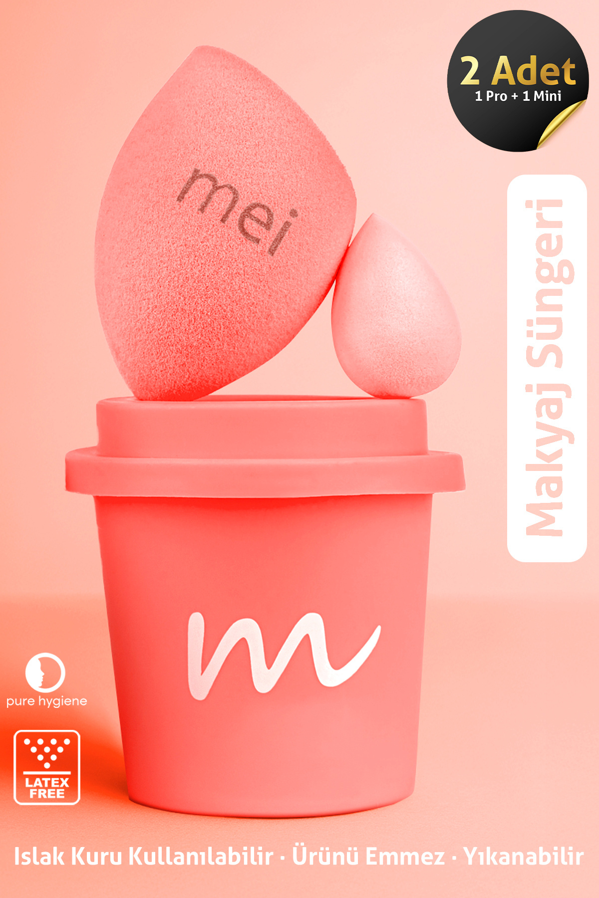 mei Makyaj Süngeri Fondöten Emmeyen Sponge Coffee Cup Hijyenik Flamingo Pink 1 Pro 1 Mini