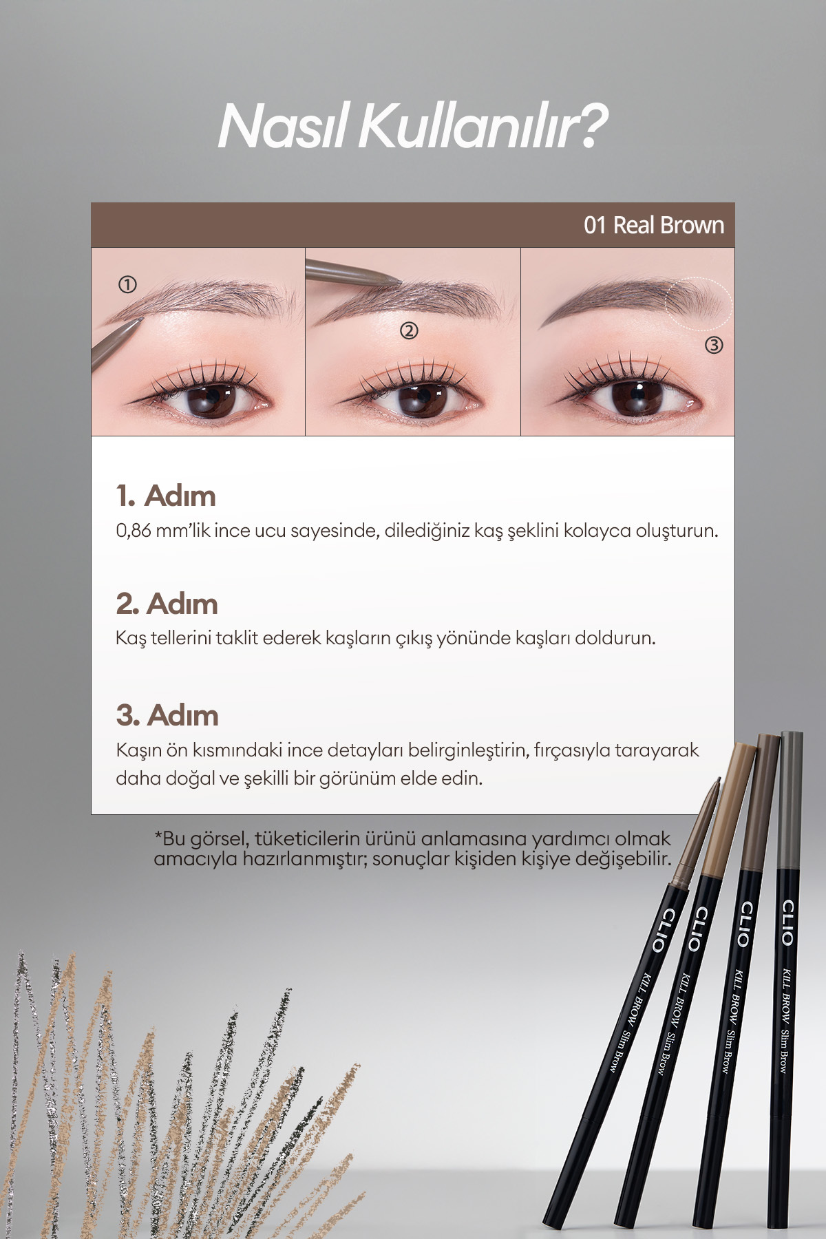 Doğal Görünüm Sunan Ultra İnce Uçlu Çift Taraflı Kaş Kalemi Kill Brow Slim Brow (03 Ash Taupe) — قهوه‌ای 111607 — تصویر 6 از 8