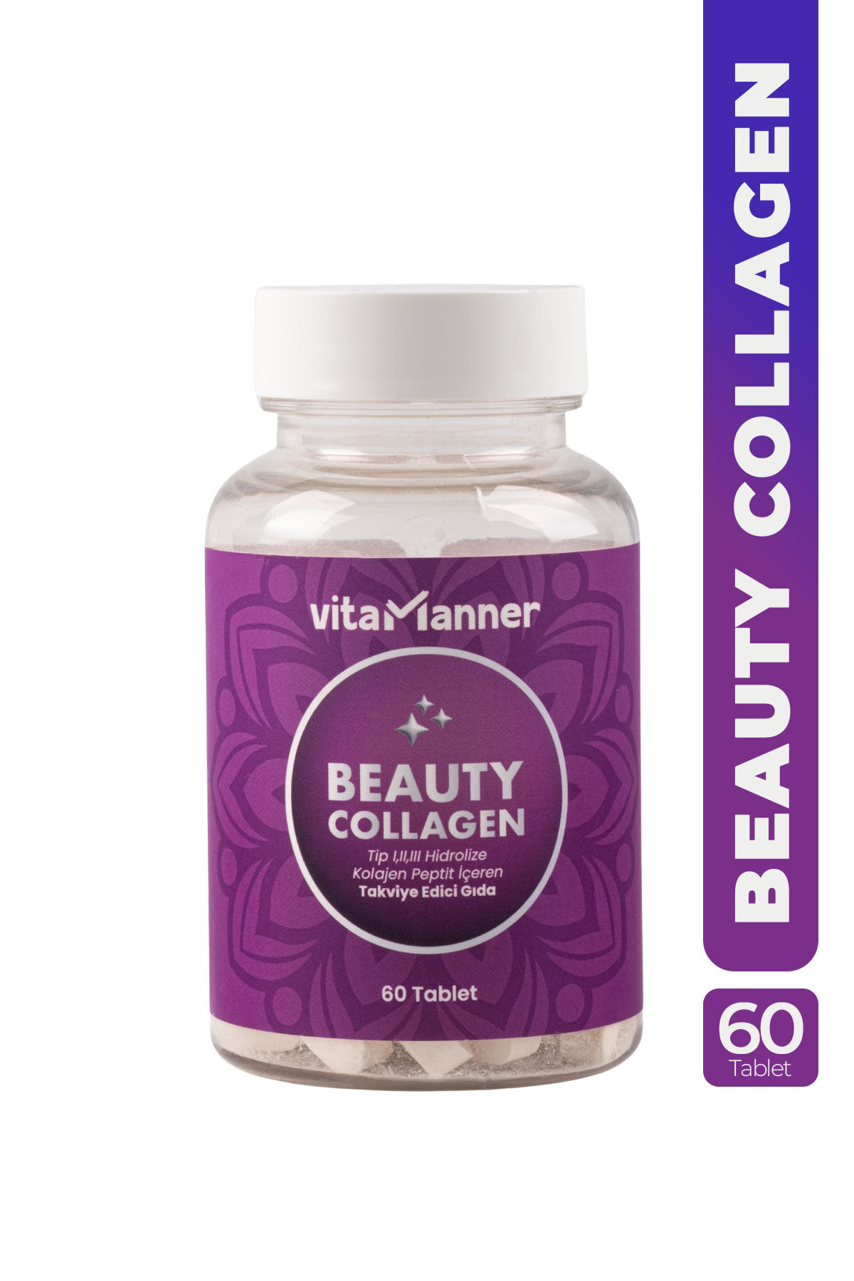 Vitamanner Beauty Collagen | Kolajen Tip 1, Tip 2, Tip 3, Vitamin C, Biotin Içeren Takviye Edici 60 Tablet