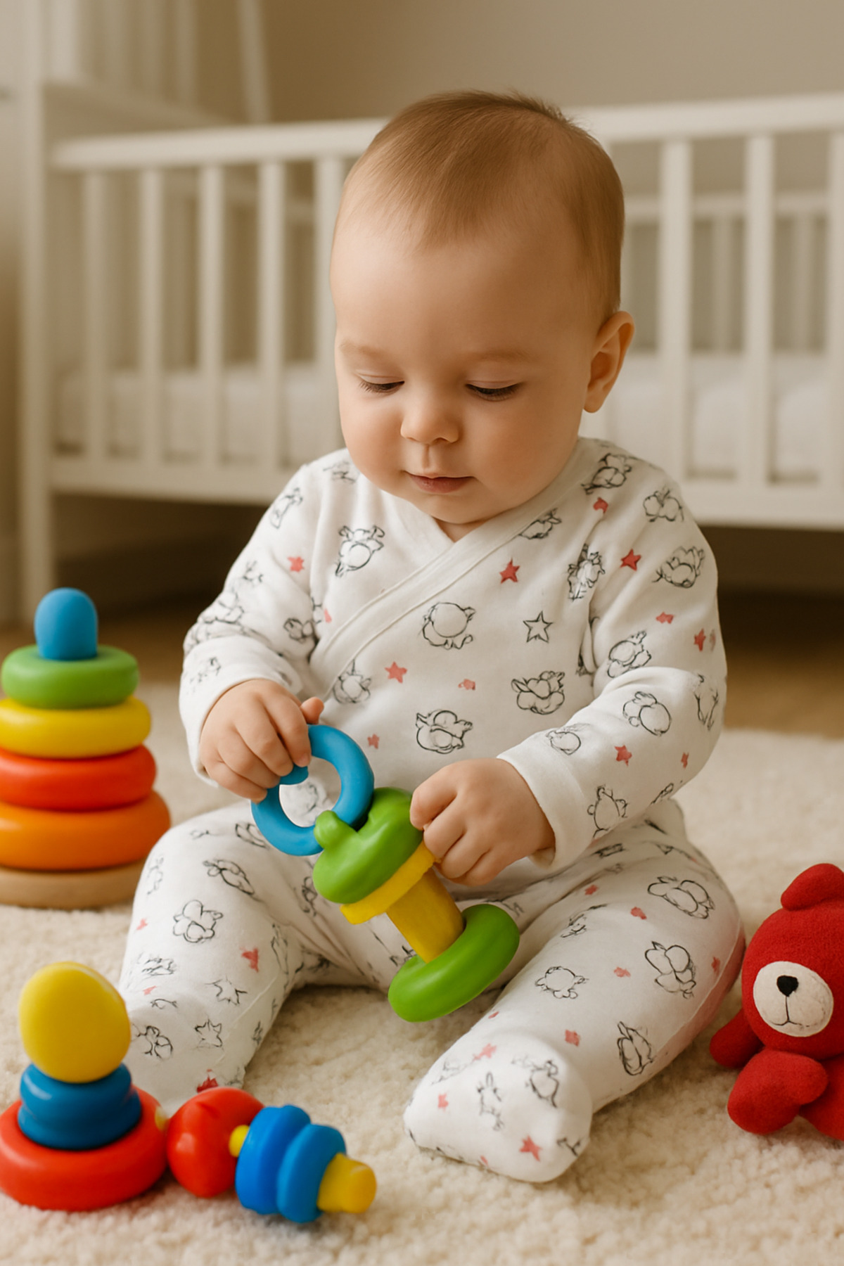 anne dokunuşu gibi KUZUM BEBE Beyaz Kruvaze Yıldızlı Ayıcıklı Çıtçıtlı 2’li Organik Pamuk Kız Erkek Bebek Hastane Çıkışı fotoğrafı 3 (önizleme)