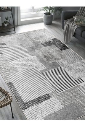 MUA HOME DECOR Geometrik Desen Dijital Baskı Yıkanabilir Kaymaz Taban Ince Sa...
