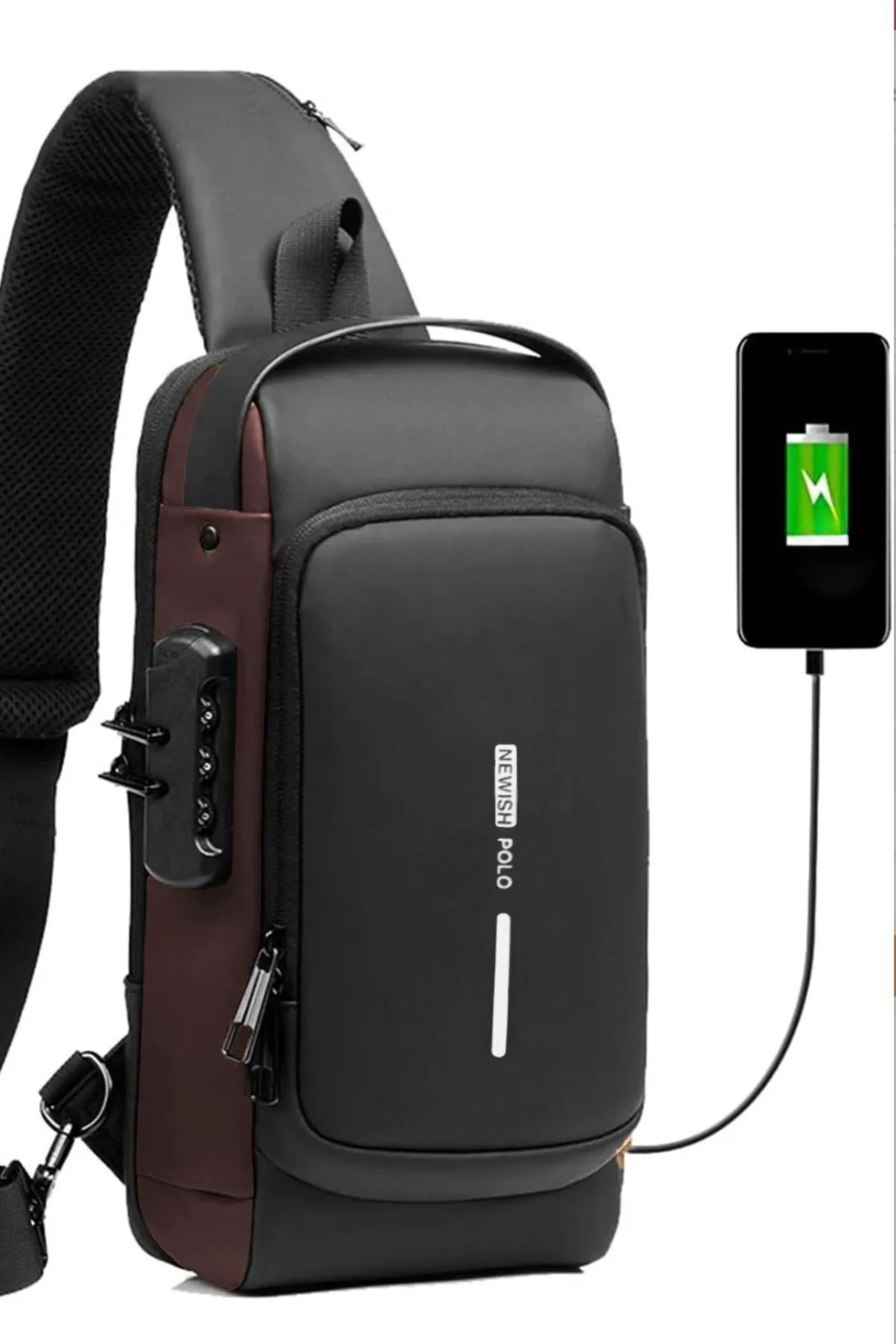 Genel Markalar Nanopro Usb Şarj Portlu Ve Kilitli Şık Omuz Göğüs Çantası