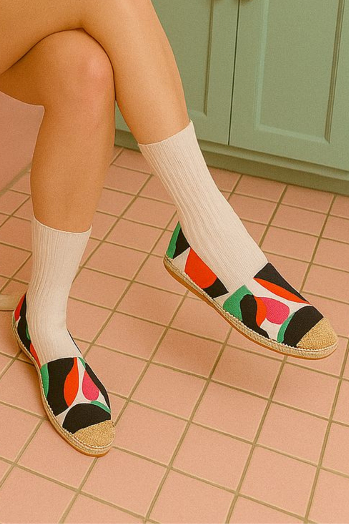 Hello Melody Kadın Espadril Ayakkabı – Leopar Desenli, Kaymaz Taban, İllüstrasyonlu