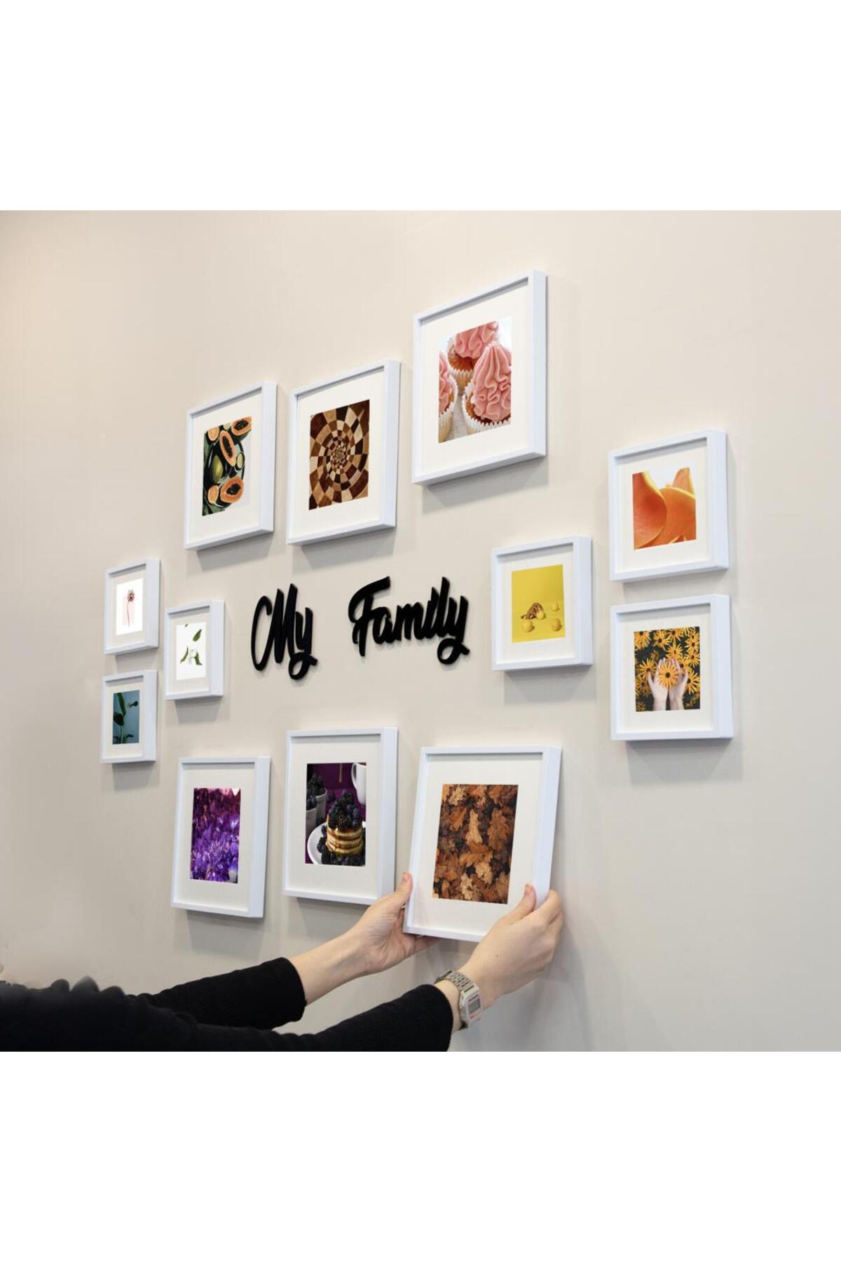 My Family Printed Adhesive Dismantle- Plug Pasta White Square Photo Frame - Pack of 12