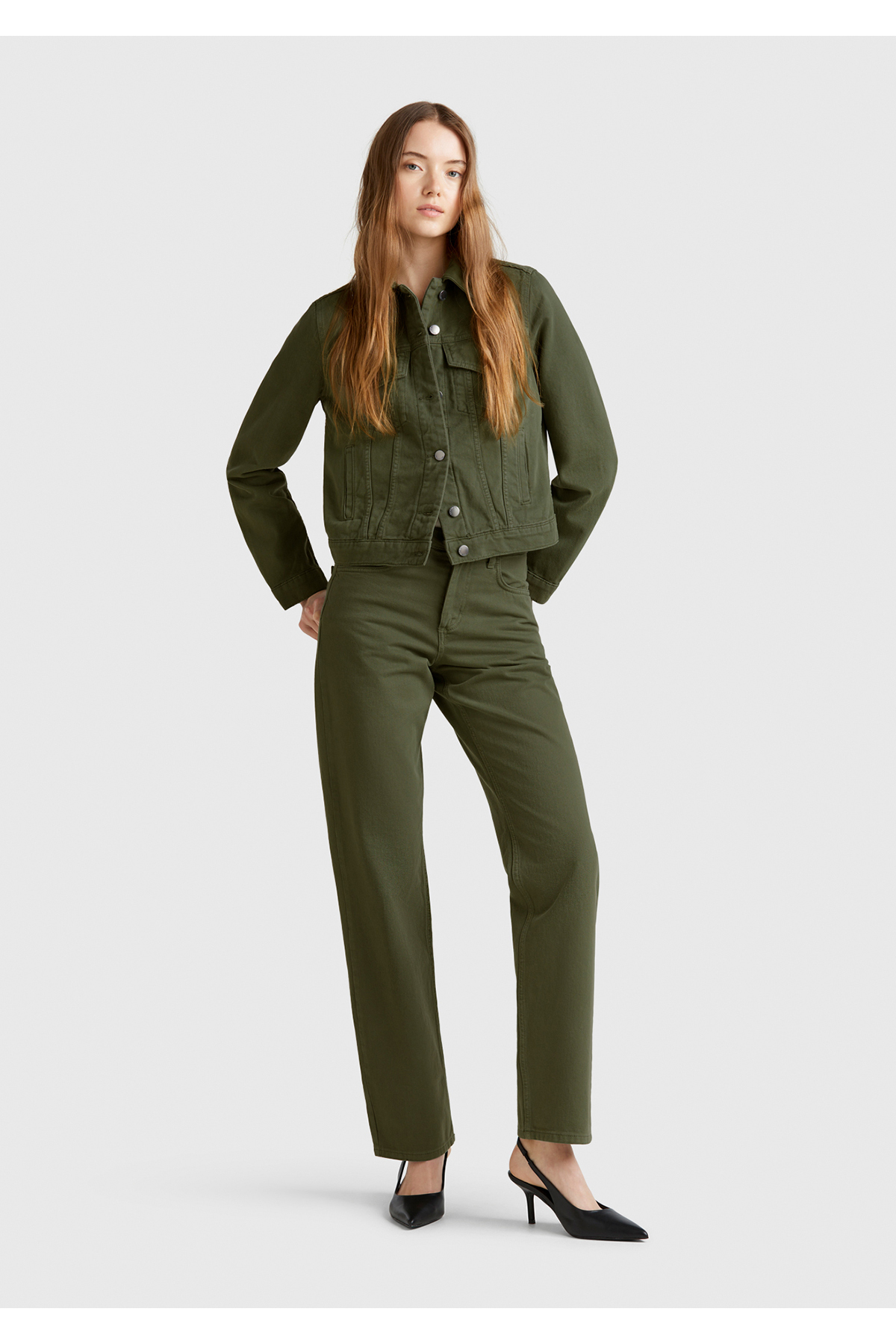 United Colors of Benetton  Kadın Soluk Yeşil %100 Pamuk Yanları Cepli Straight Fit Denim Ceket - Görsel 5