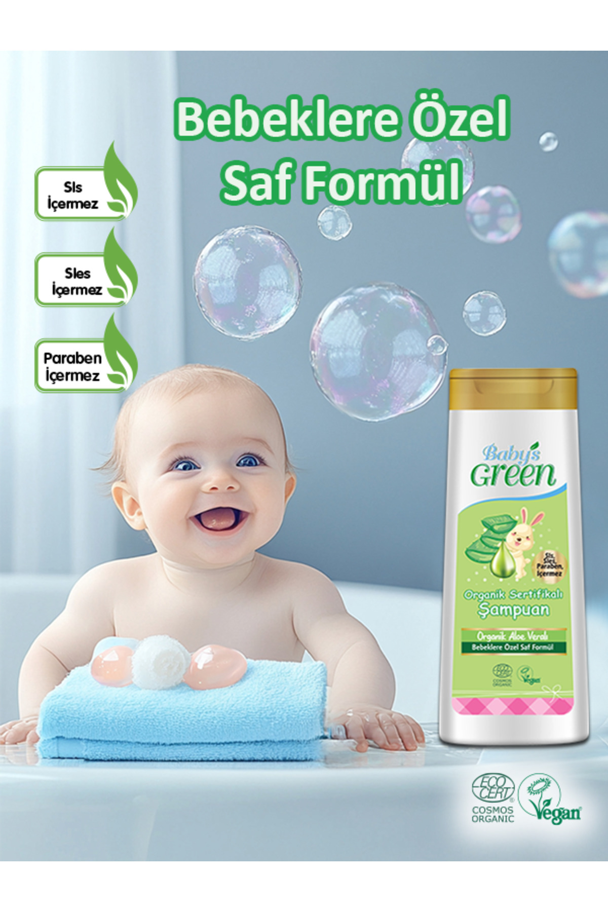 Baby's Green 2'li Set Bebek Çamaşır Deterjanı Organik Aloe Veralı 20 Yıkama - Organik Bebek Şampuanı 400 ml fotoğrafı 3 (önizleme)