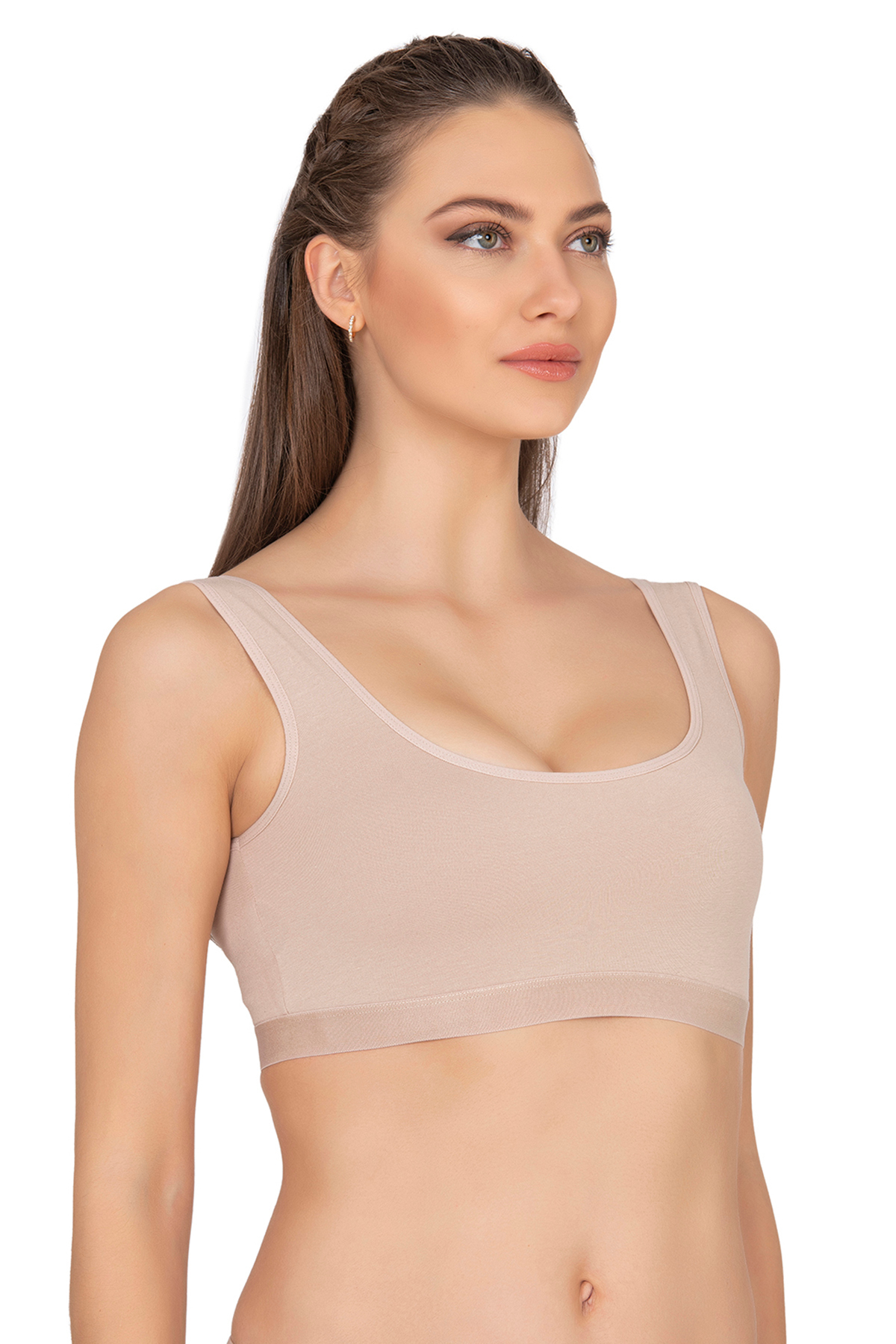 ÖZKAN underwear Özkan 27407 Kadın Pamuklu Likralı Çıkarılabilir Pedli Balensiz Süprem Kumaş Rahat Kalın Askılı Sütye görsel 4