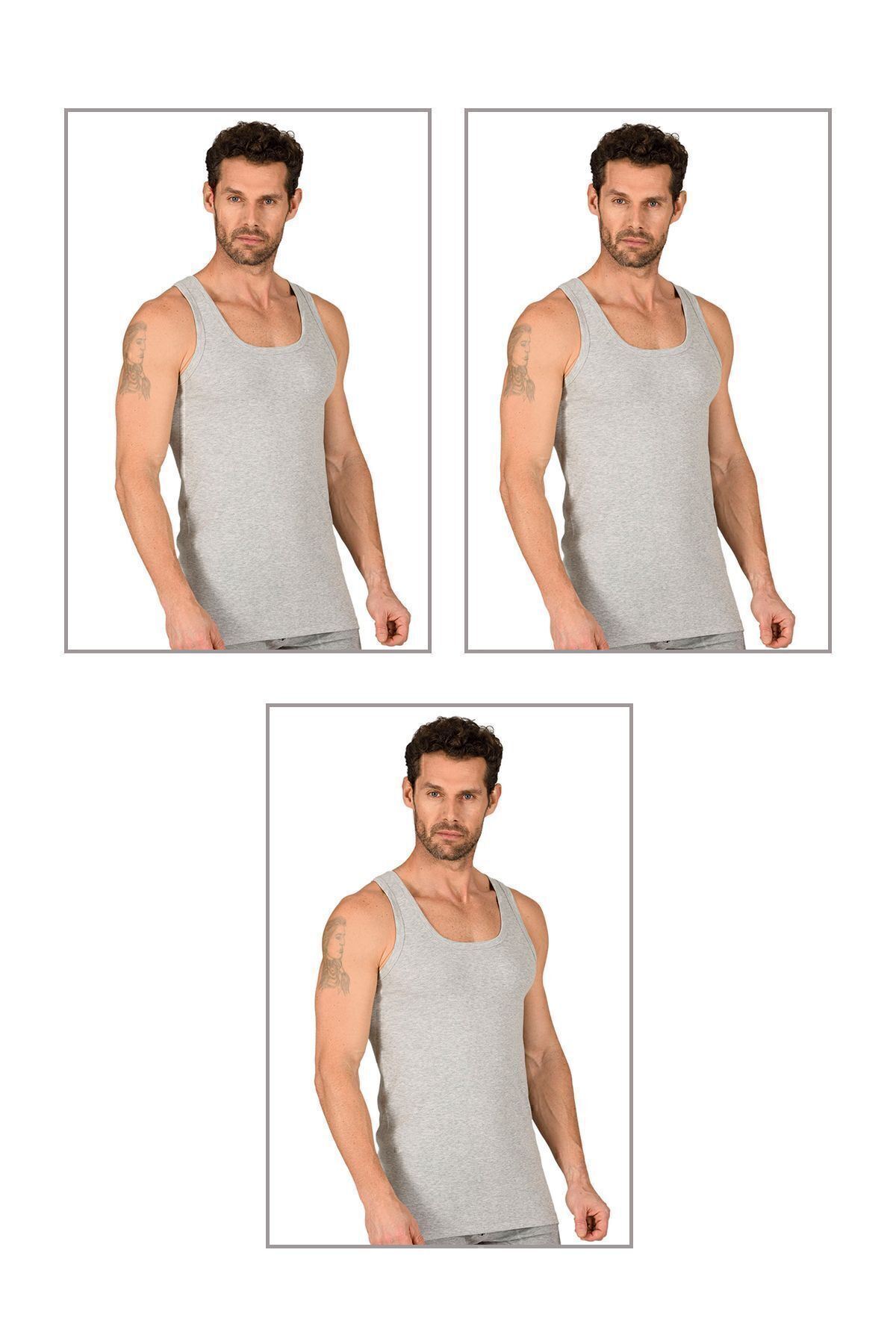 Özkan 11406 3-Pack Men's 100% Cotton Rib Flexible Comfortable Thick Strap Knitted Singlet