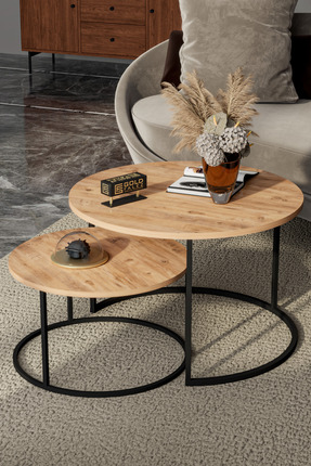 GOLDFALEZ Orta Sehpa Bade İkili Lüx Yan Sehpa Masa Atlantik Çam