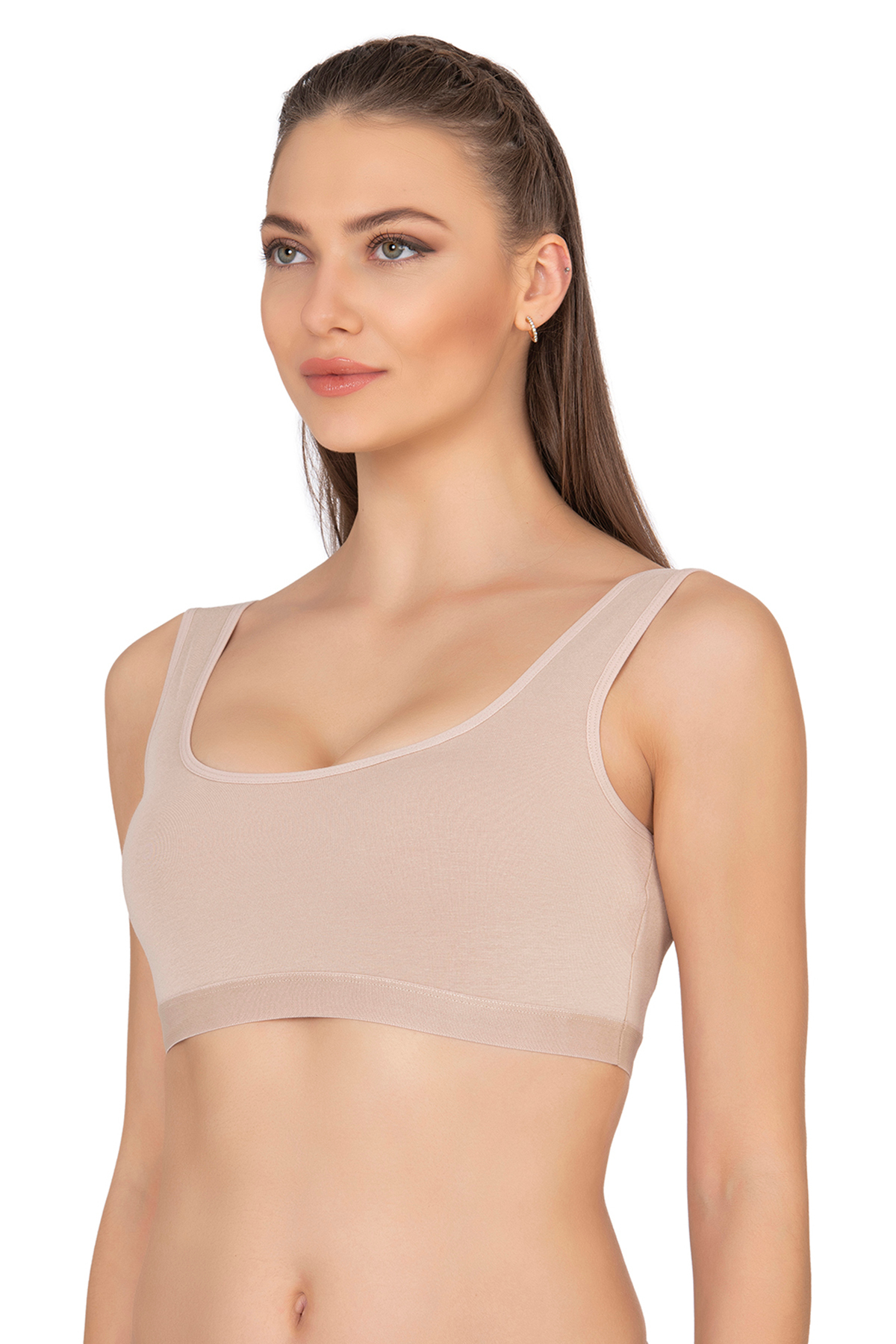 ÖZKAN underwear Özkan 27407 Kadın Pamuklu Likralı Çıkarılabilir Pedli Balensiz Süprem Kumaş Rahat Kalın Askılı Sütye görsel 3