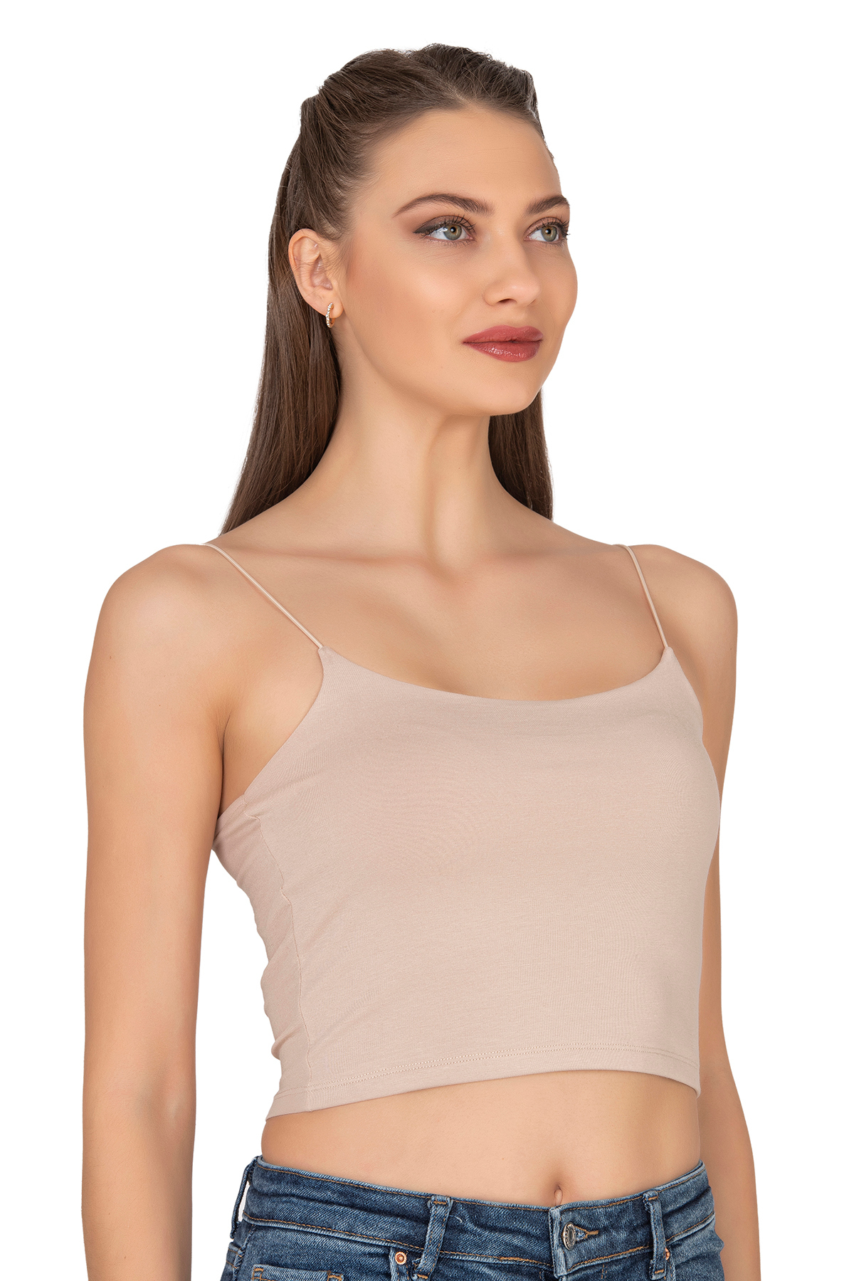 ÖZKAN underwear Özkan 27370 Kadın Modal Pamuklu Likralı Esnek Rahat Vücuda Oturan Spagetti Askılı Örme Crop Atlet görsel 4