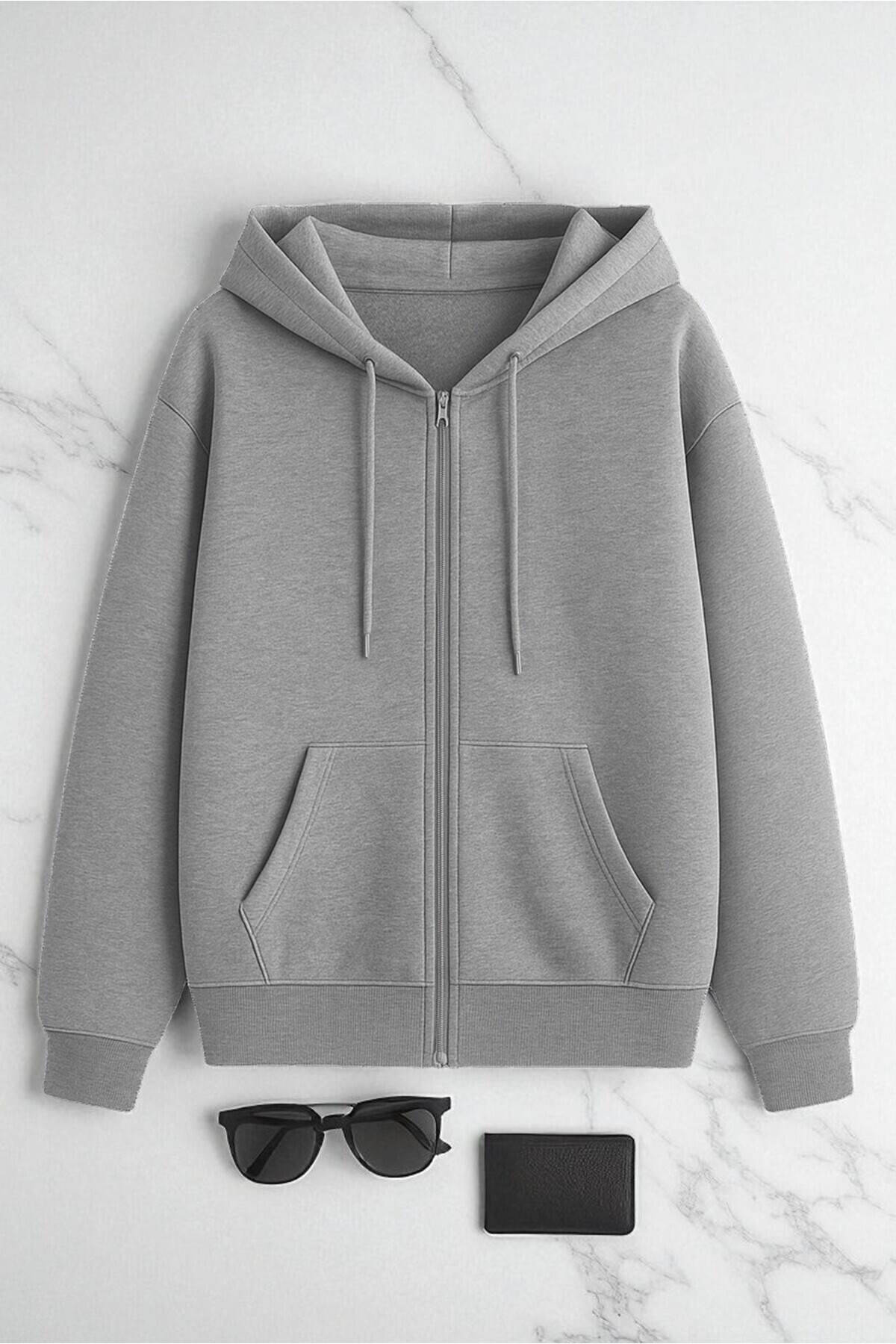 trendypassion  Unisex Lacivert & Gri Fermuar Kapüşonlu Sweatshirt 2 ' li Fırsat Paketi - Görsel 2