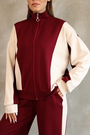 02Lady Fashion Oversize Garnili Fermuarli Geniş Paça Modal Kumaş Eşofman Takim