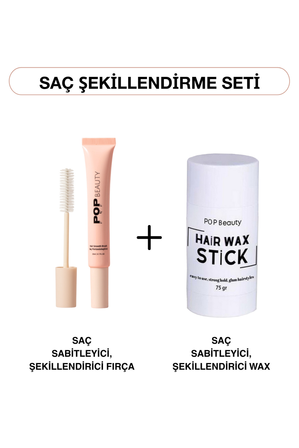 POP Beauty Saç Sabitleyici & Şekillendirici Wax, Fırça Seti (Saç Pürüzsüzleştirici, Stick Saç Waxı)