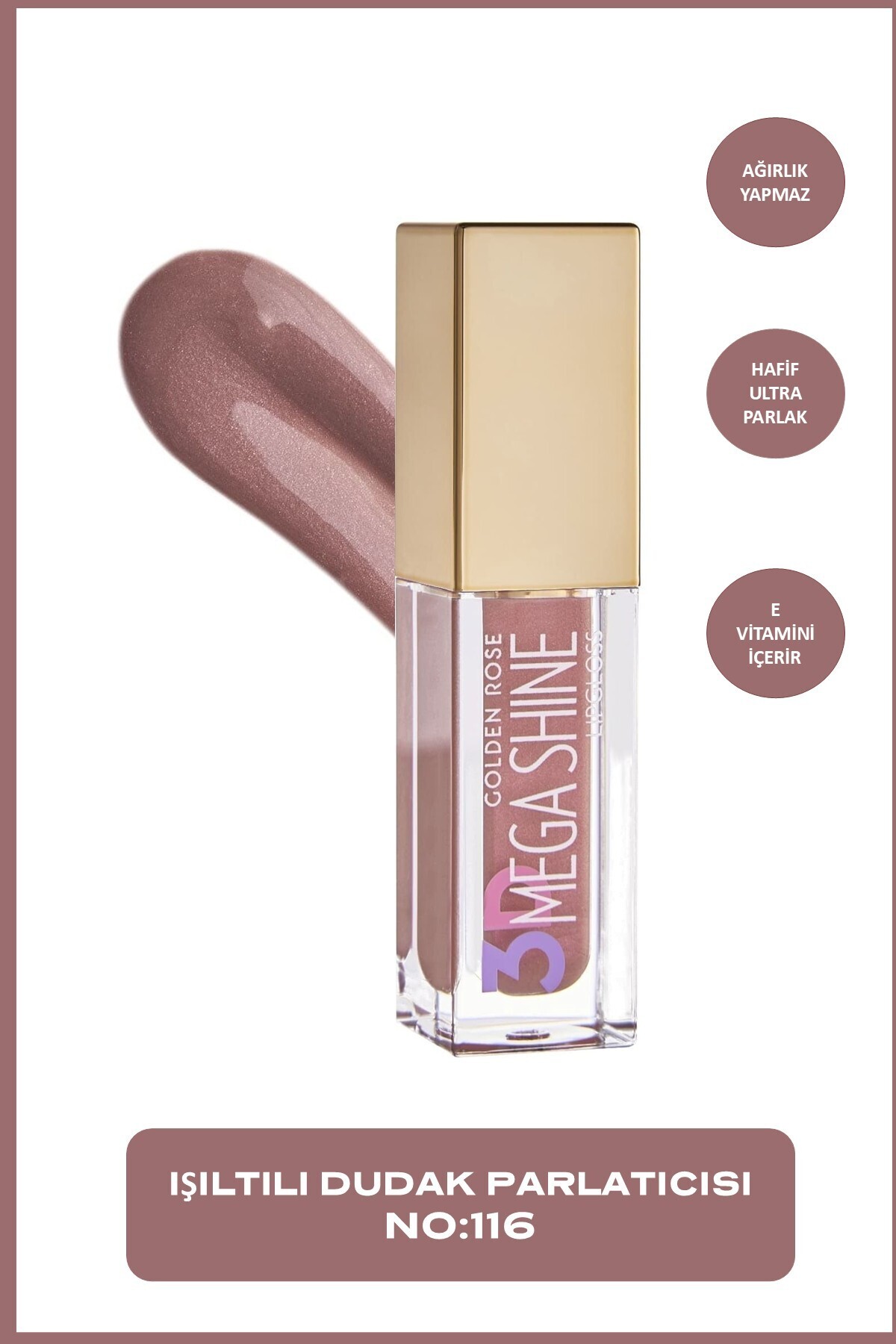Golden Rose 3D Mega Shine Lipgloss No: 116 Shimmer Sedefli Dudak Parlatıcısı - Fiyatı, Yorumları