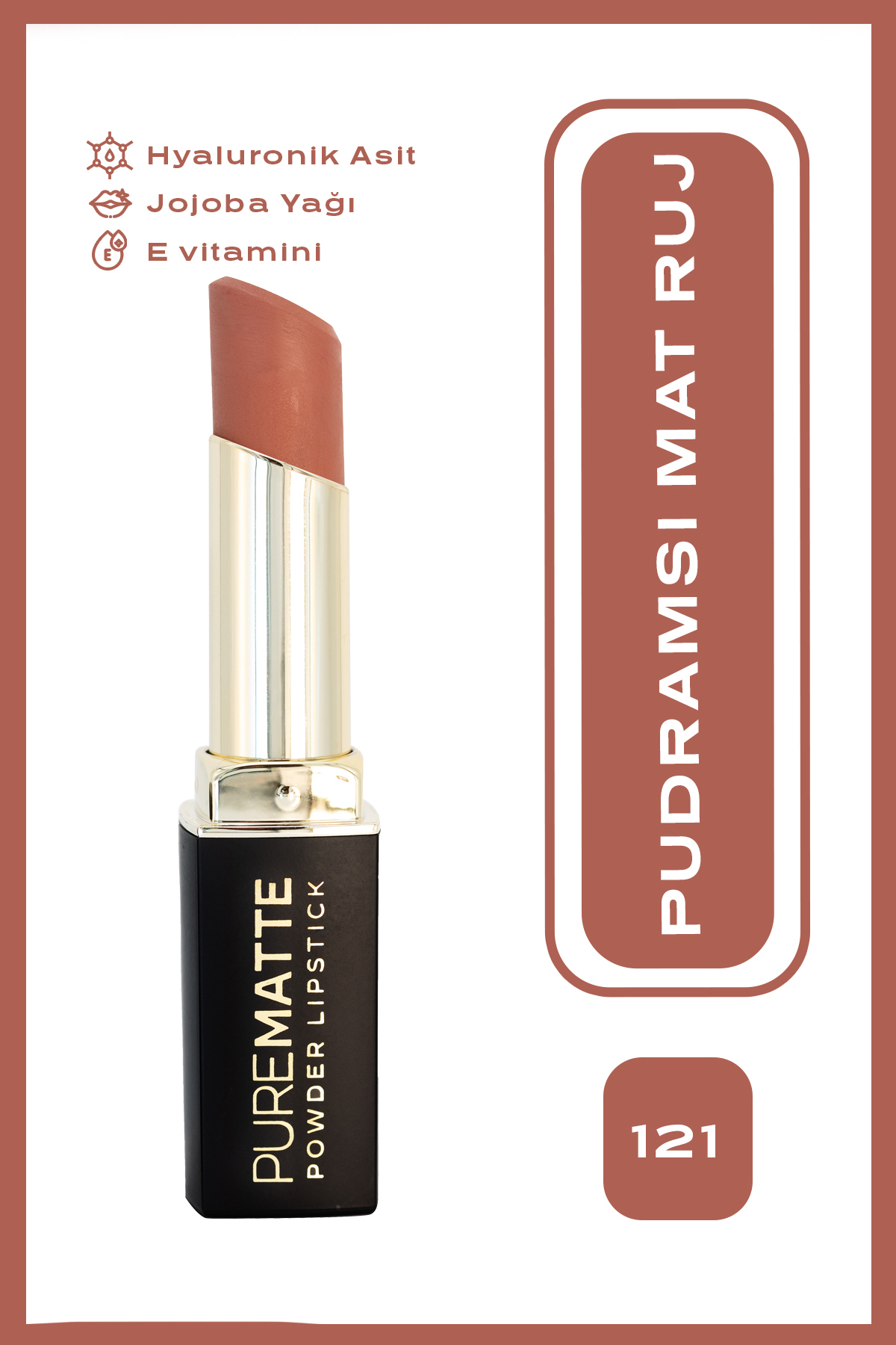 Golden Rose Pure Matte Powder Lipstick - 121 - Pudramsı Mat Kahverengi Ruj — خاکستری R-PML