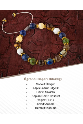 Saff Doğal Taş Öğrenci Başarı Bilekliği Sodalit-lapis Lazuli-havlit-kaplan Gö...
