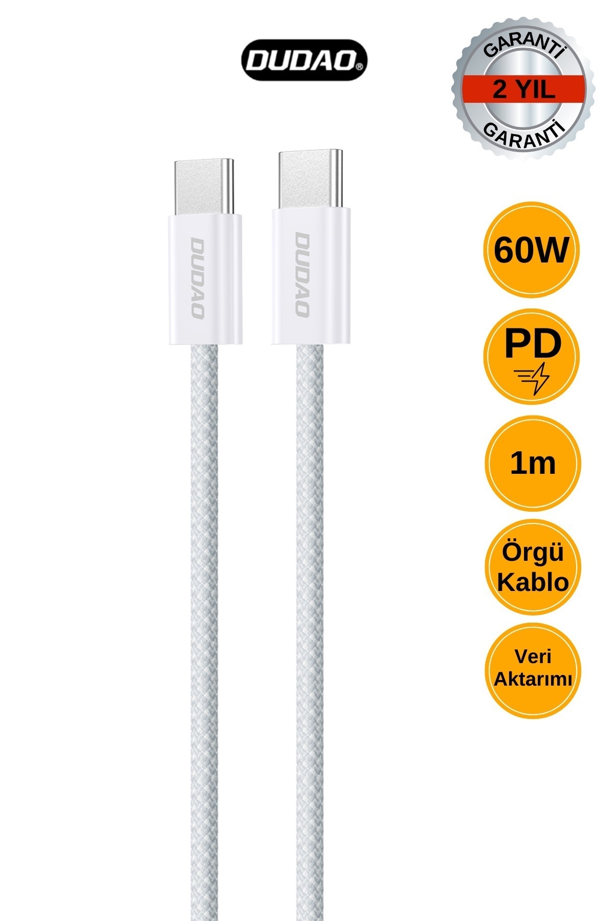 DUDAO L6C 60W USB-C to USB-C PD Hızlı Şarj ve Data Kablosu (1 Metre, Örgü)
