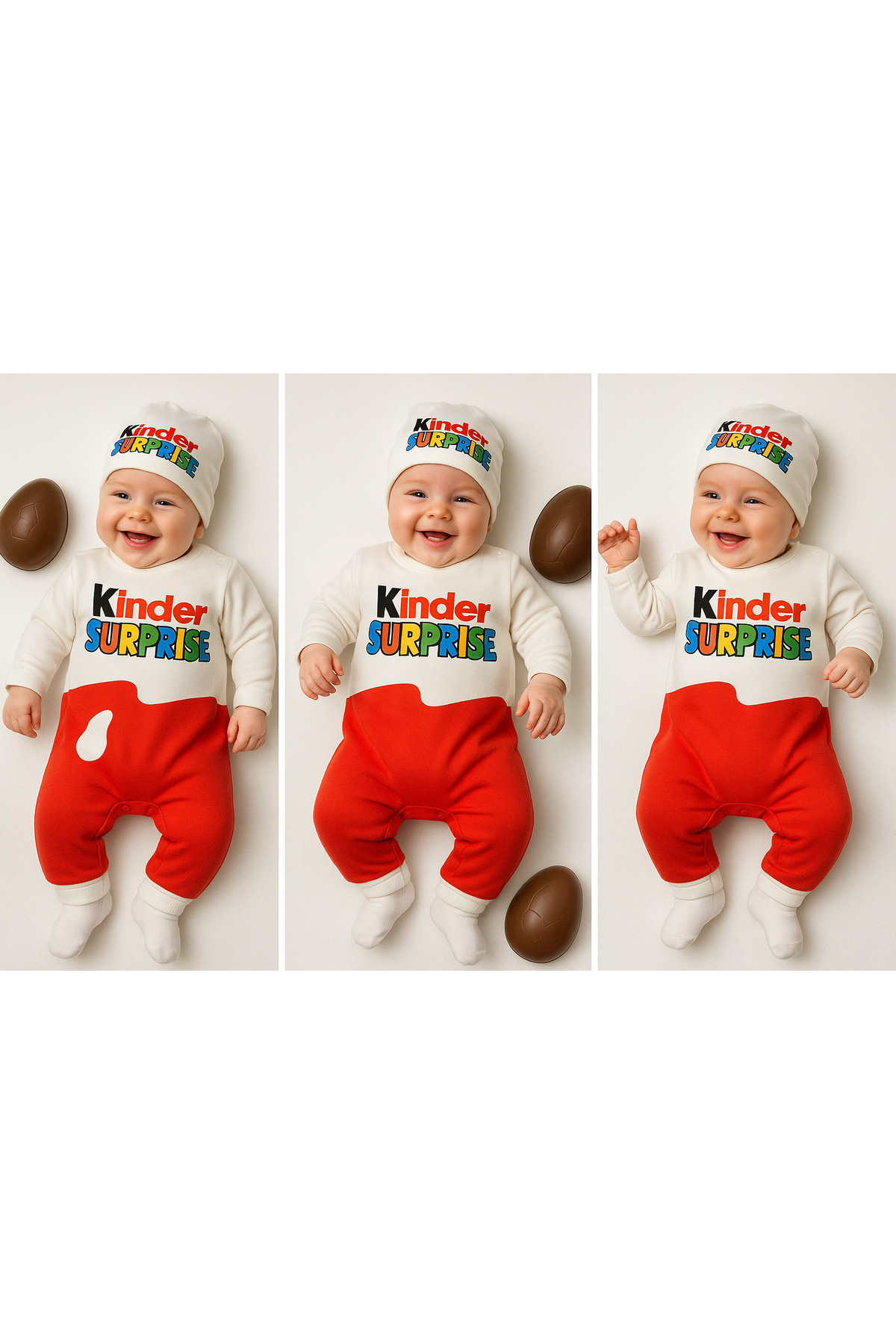 UmBaby Kız Erkek Bebek Kinder Surprize Uzun Kol 2 Parça Tulum Şapkalı Konsept Çekim Yenidoğan Pamuklu fotoğrafı 2 (önizleme)