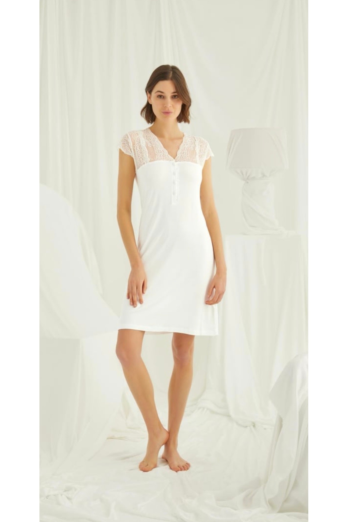 NightLove Monamise Dantelli Önü Düğmeli Gecelik 18200