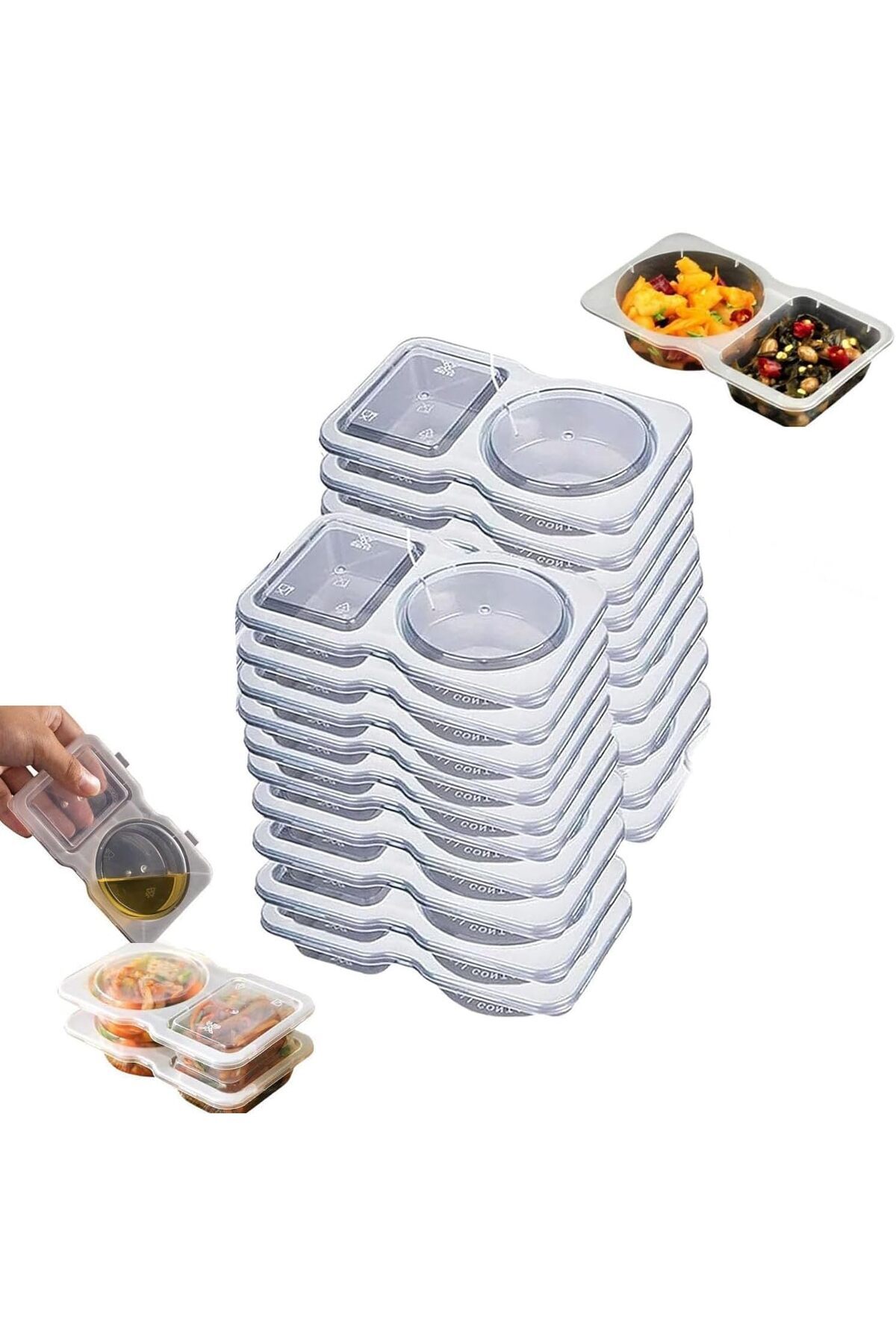 erorex-20Pcs Snack Box Container, Double Compartment Condiment Containers Lids, Snack Containers 1