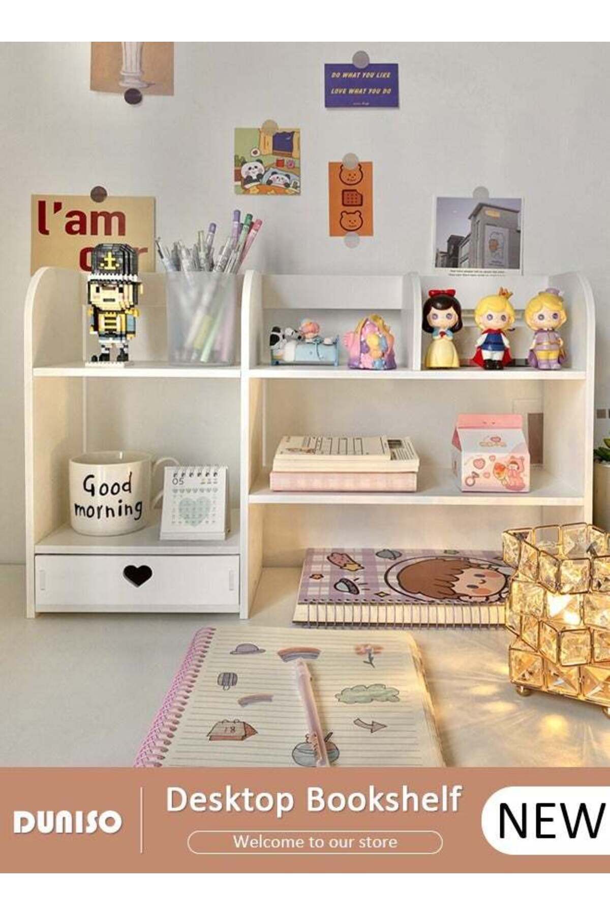 fun zone-DUNISO Desktop Bookshelf, Multipurpose Display Shelf with Drawers 1