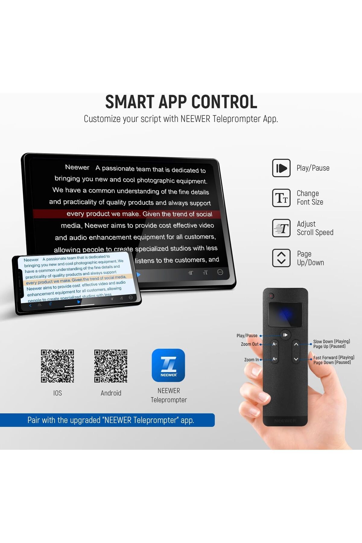 NEEWER-X16 Teleprompter with RT113 Remote Control, App Control, 16" Beam Separator, Foldable Aum All 5