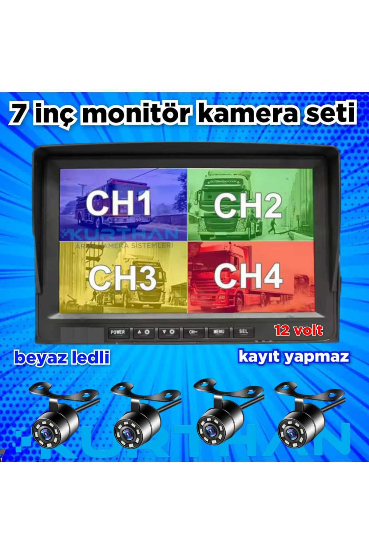 Twogo 4 ADET BEYAZ LEDLİ KELEBEK KAMERA VE 7 İNÇ EKRAN KAYIT YAPMAZ 12 VOLT