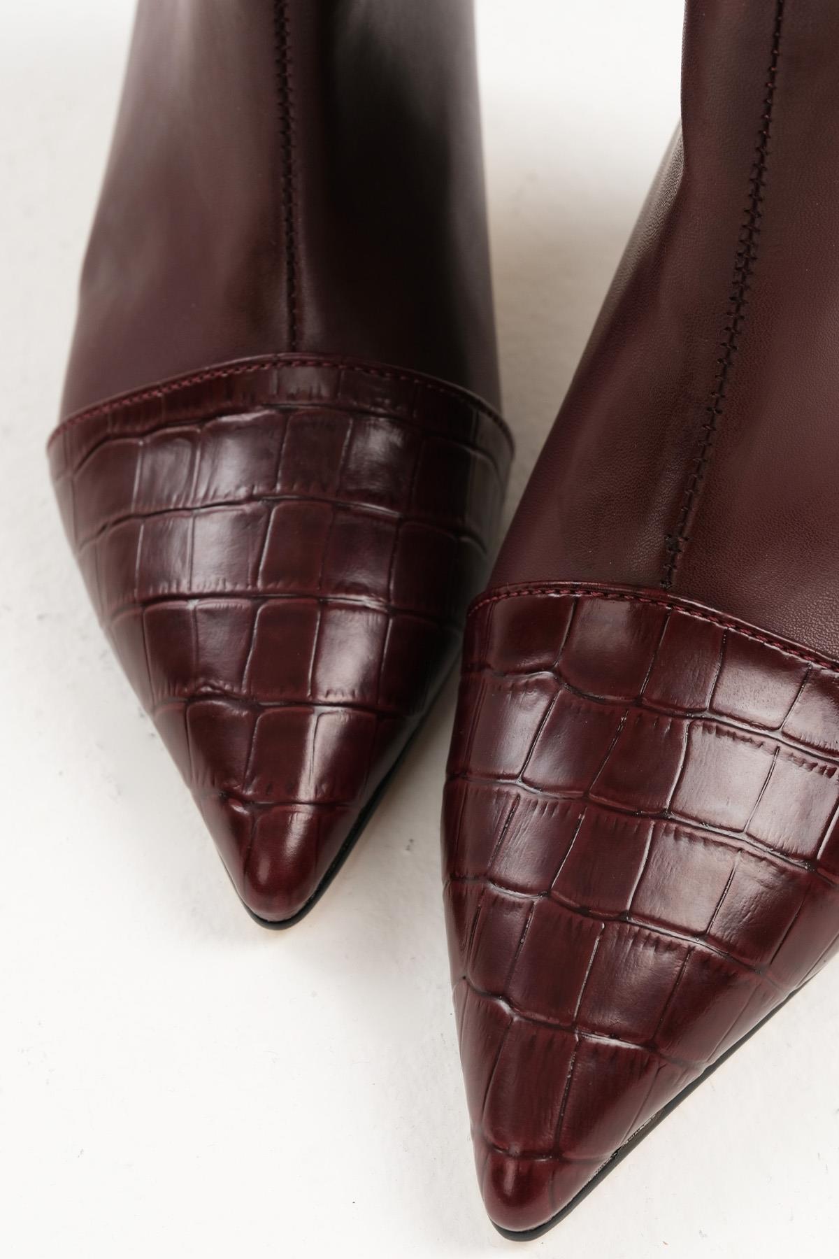 Mio Gusto Bordo Renk Croco Detaylı Kadın İnce Topuklu Bot görsel 8