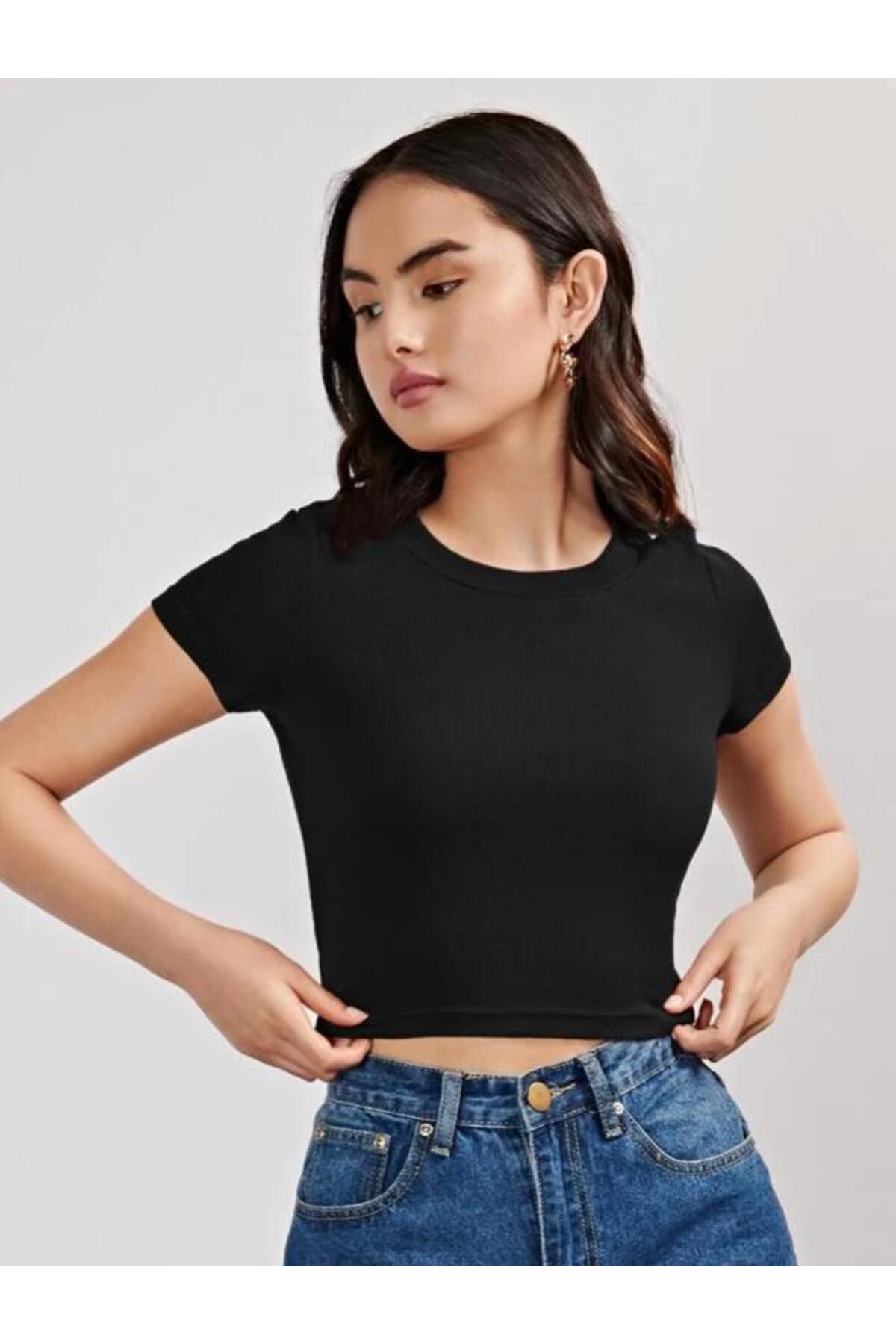 MİLYA&GYM  Kadın 4'lü paket vücudu saran pamuklu BİSİKLET YAKA T-SHİRT-ATLET set crop bluz - Görsel 4