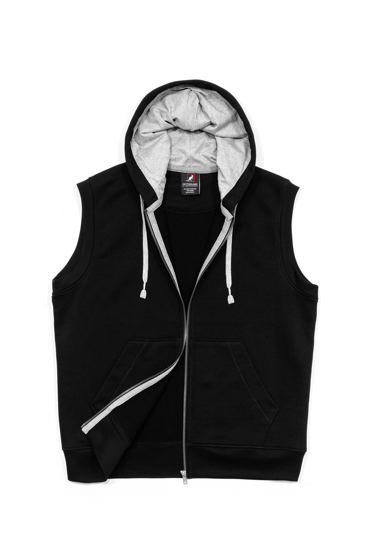 Cottonland Erkek CORMAC Normal Kesim Üç İplik Şardonsuz Kapüşonlu Sweat Yelek SİYAH görsel 2