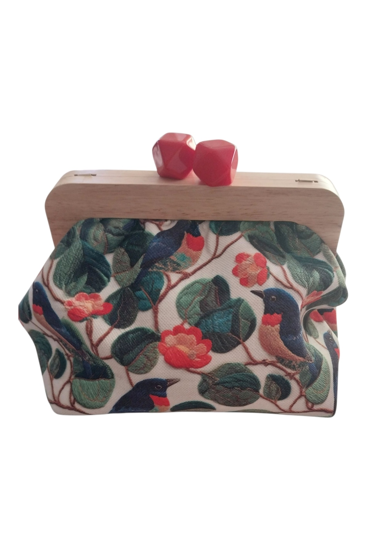 handedizayn Ahşap Burslu Kuşlar Zincir Askılı Kadın El Omuz Çantası Clutch görsel 2