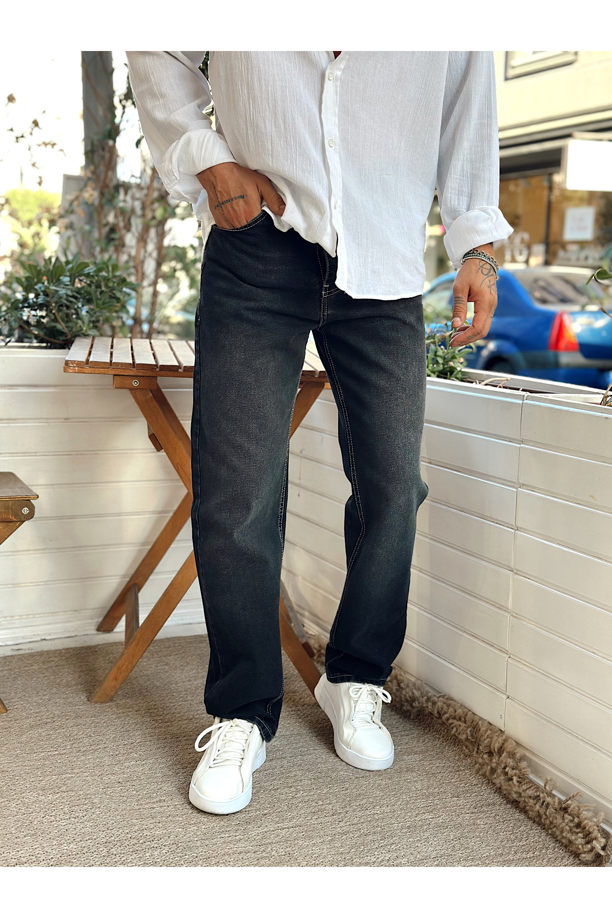 manch collection Regular Kalıp Kot Pantolon Siyah görsel 4