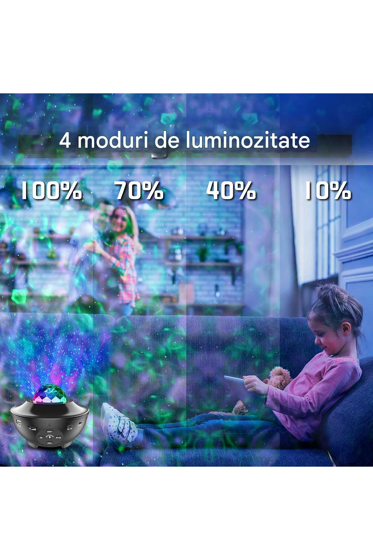OEM-LED starry sky projector with rotating water waves, remote control, Bluetooth music player 3