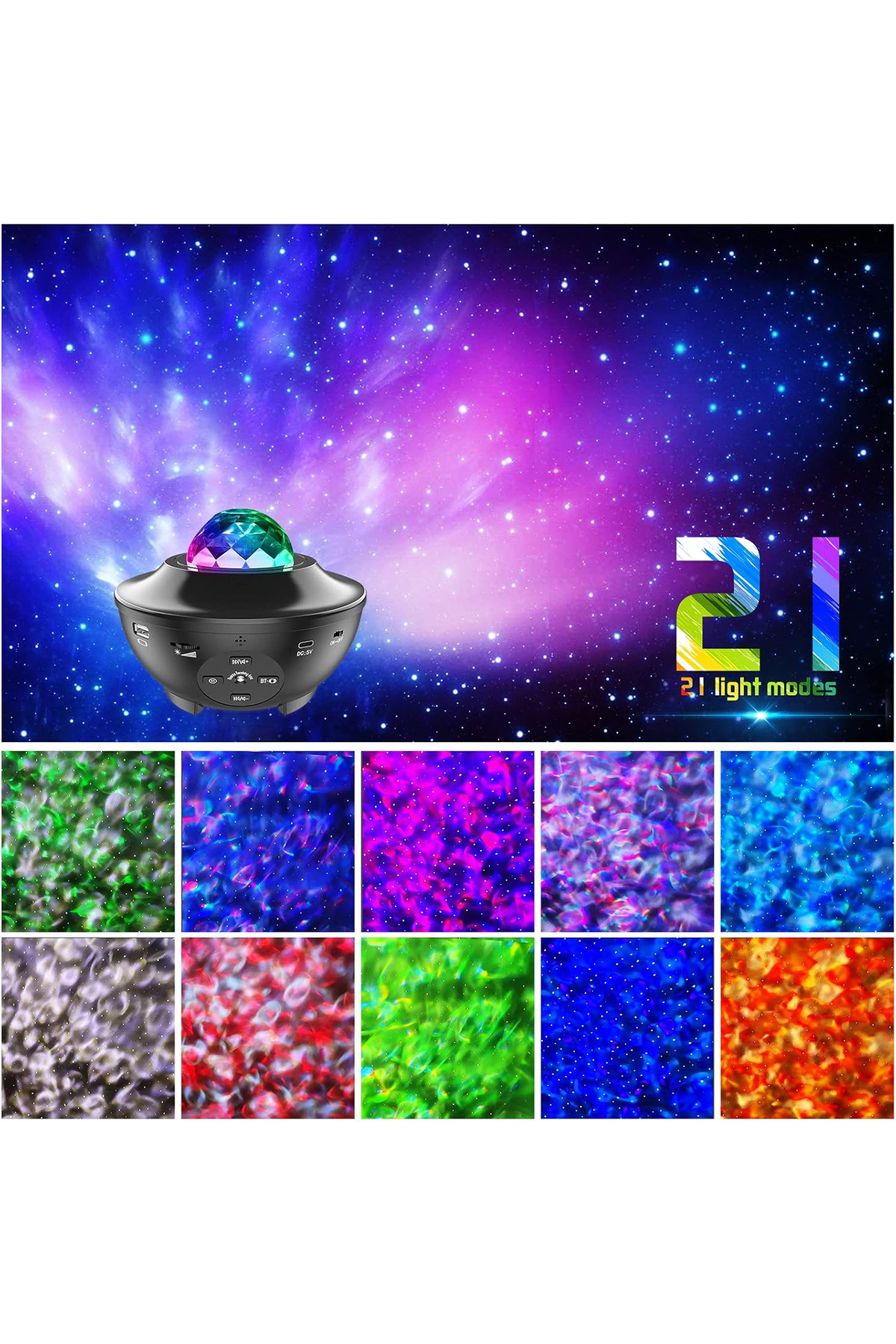 OEM-LED starry sky projector with rotating water waves, remote control, Bluetooth music player 2
