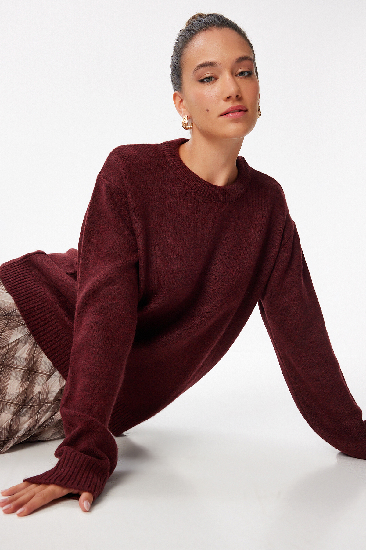 Lovelyİstanbul Oversize Basic Triko Kazak LDD0127 BORDO görsel 2