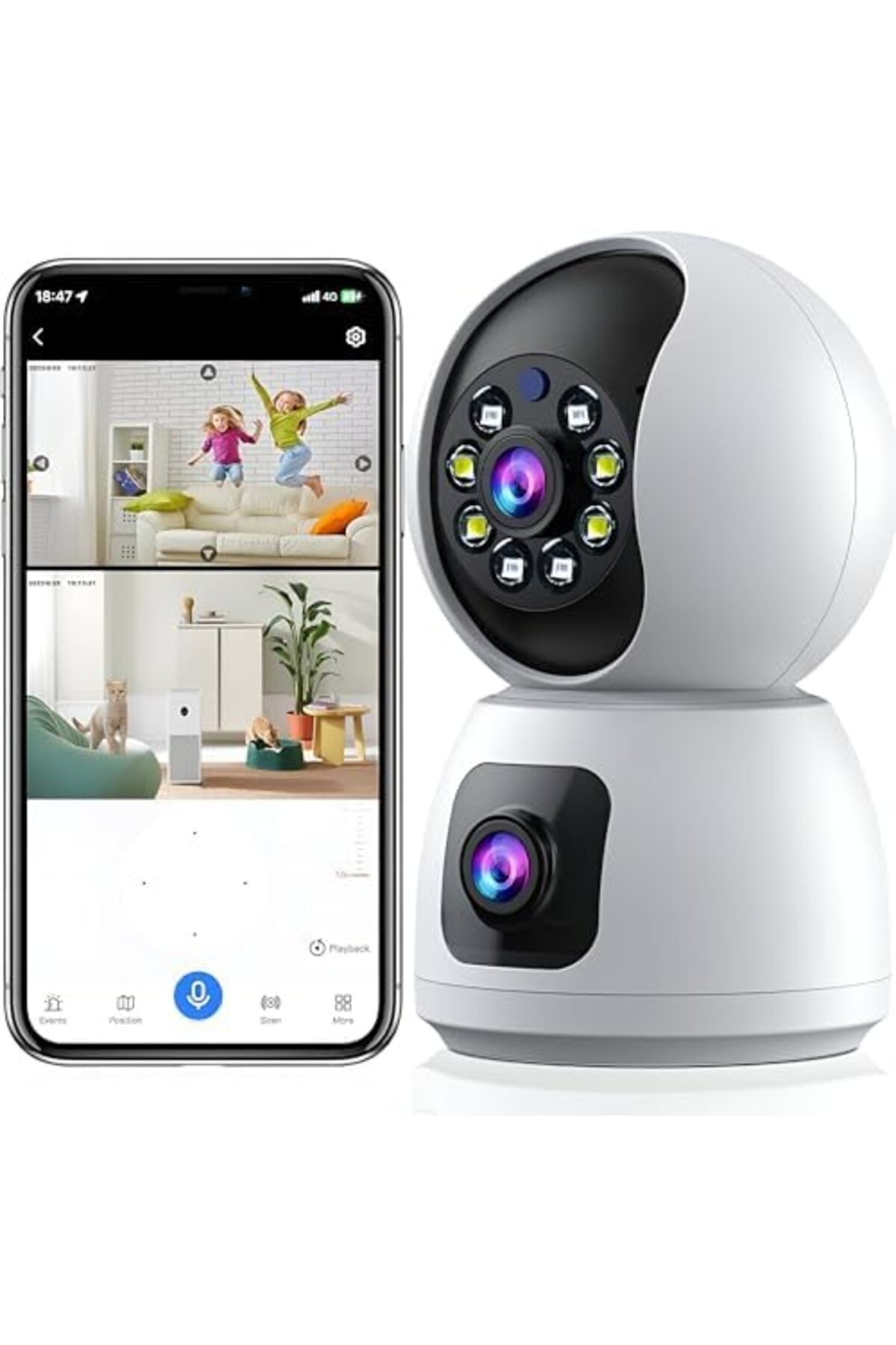 Generic-Camera 4MP Dual Lens Indoor Security Camera, 360° WiFi Smart Cam with Motion Tracking, Dual Screen, 2