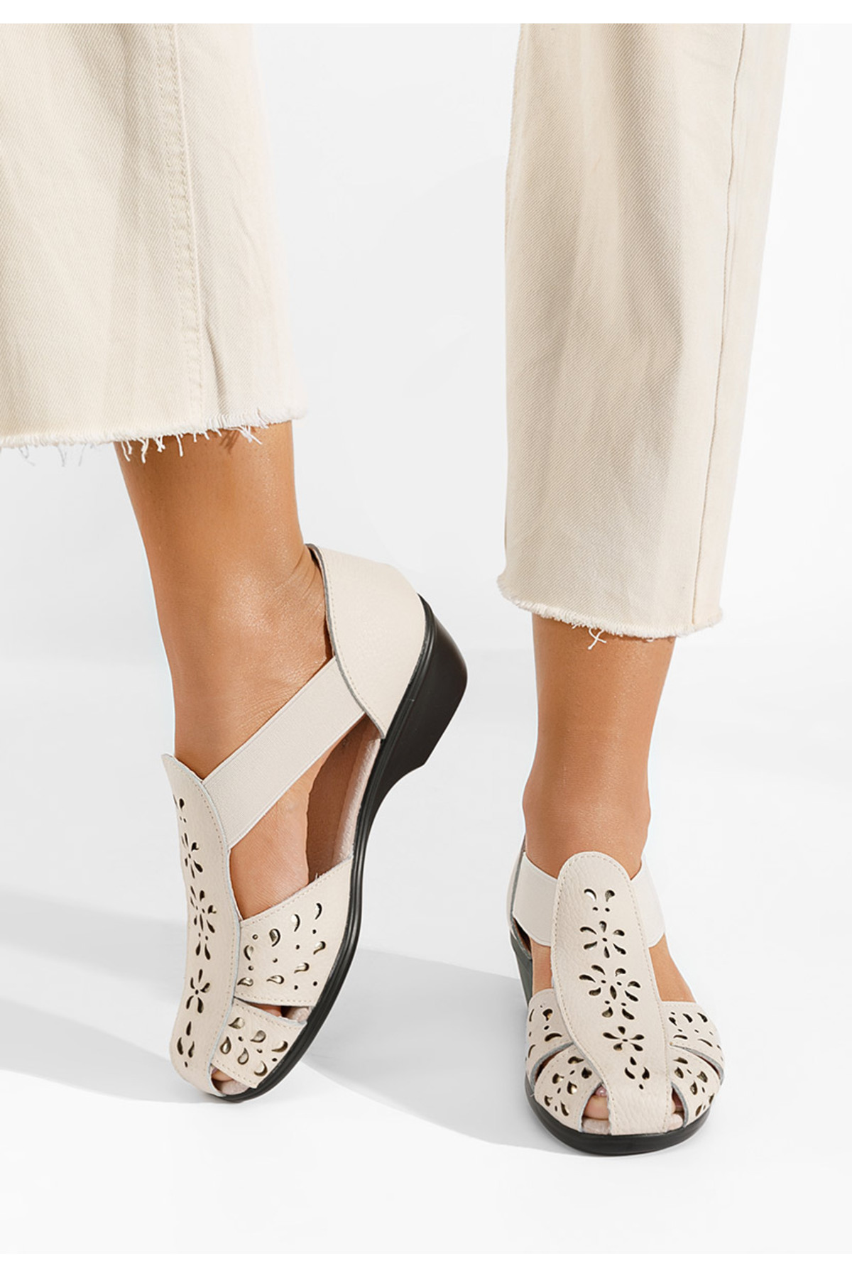 B T Shoes Béžové dámske kožené sandále Melona