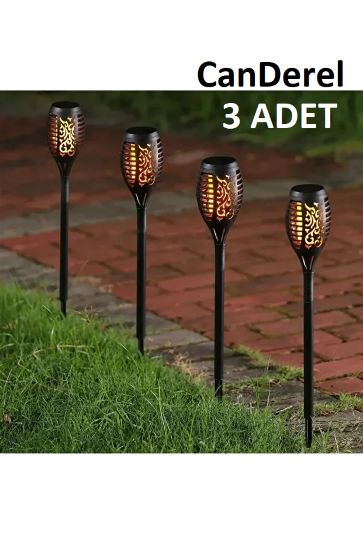 TeknoClass 3 Adet Alev Efektli Solar Led Güneş Enerjili Bahçe Lambası Aydınlatması Armatür 51 Cm