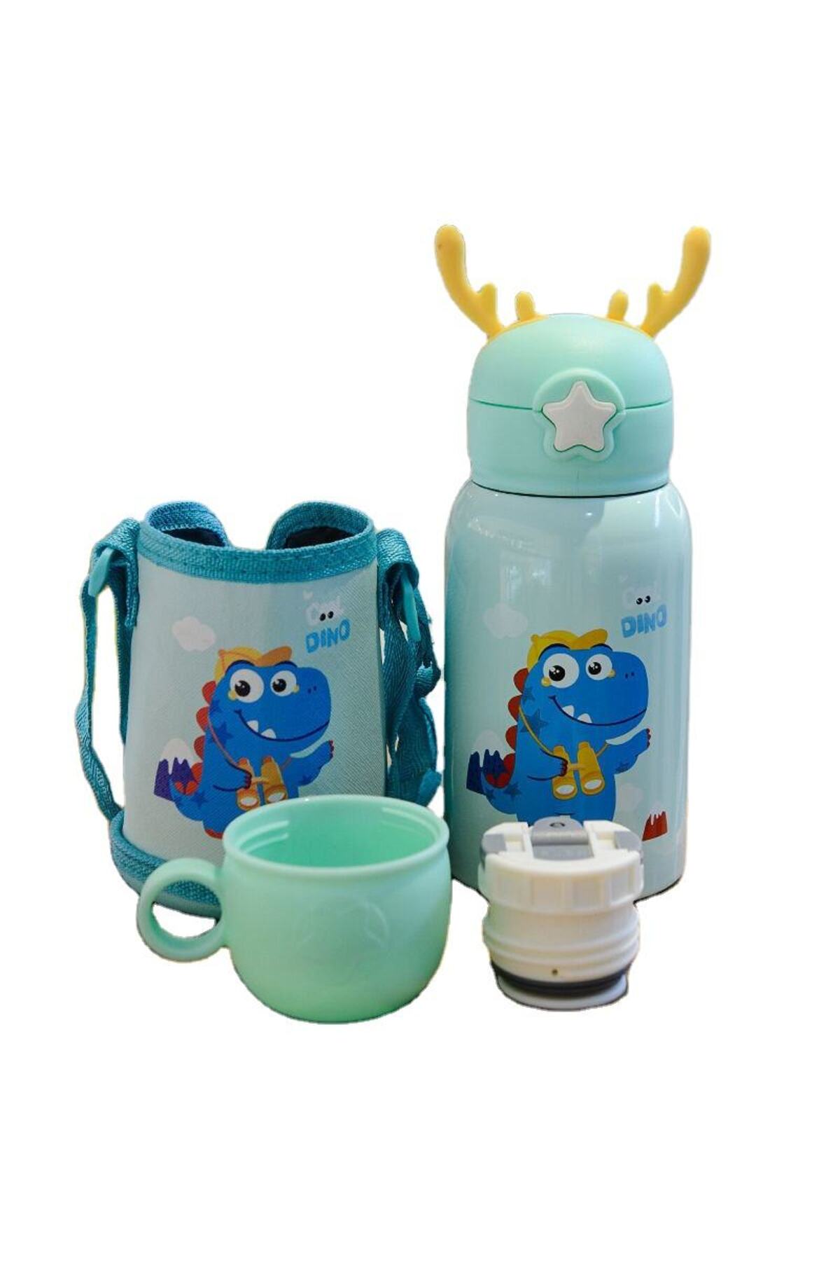 jojobebek Mavi Renk Premium Paslanmaz Çelik Figürlü Askılı Çocuk Termos, 500 ml, ( 24+ Ay) fotoğrafı 4 (önizleme)