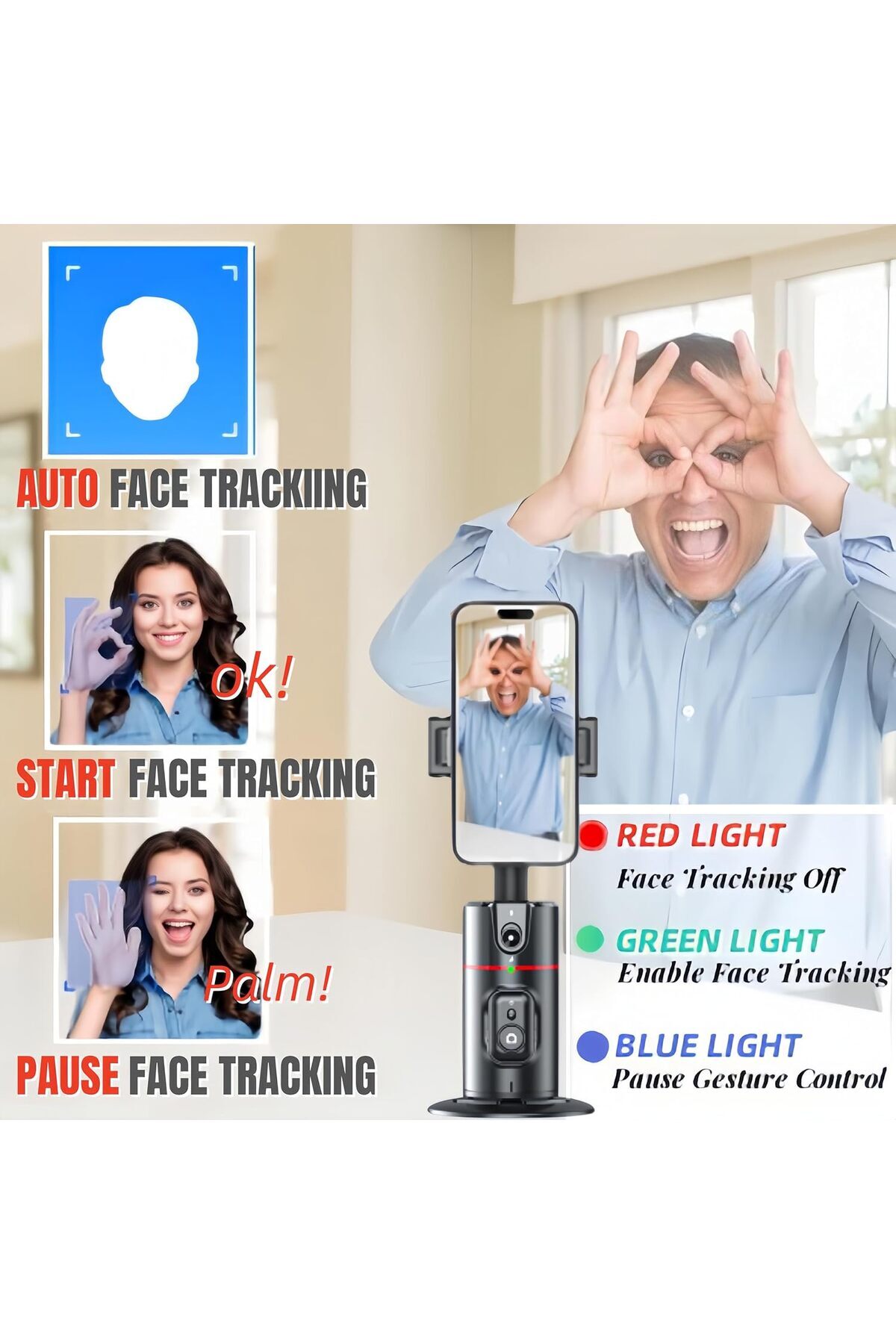 Other-Auto Face Tracking Tripod, 360° Rotation Face Body Tracking Phone Holder, Rechargeable Smartphone C 3