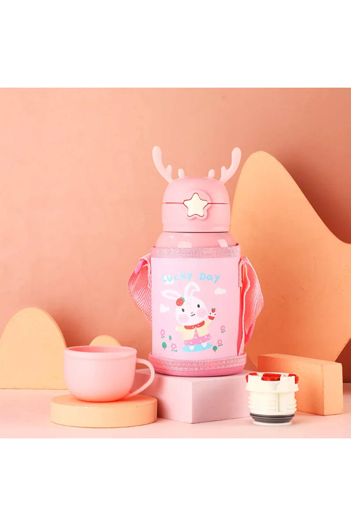 jojobebek Kırmızı Renk Premium Paslanmaz Çelik Figürlü Askılı Çocuk Termos, 500 ml, ( 24+ Ay) fotoğrafı 2 (önizleme)