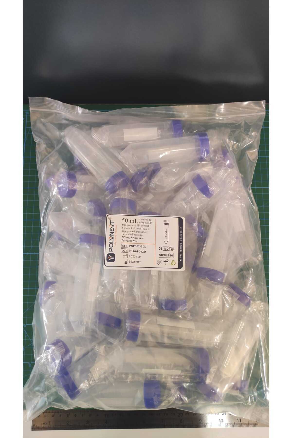 POLYNEYT 50 mL, Tek Tek Paketli Santrifüj/Falkon Tüp - Şeffaf - Konik Tabanlı - (50 adet/paket) - E.O. Steril