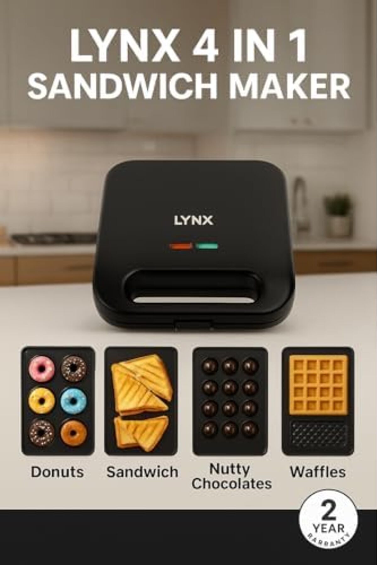 LYNX-Sandwich Maker from Lynx, 800W with Non-Stick Grill Plates, Fast Heating Toaster, Thermostat Control 6